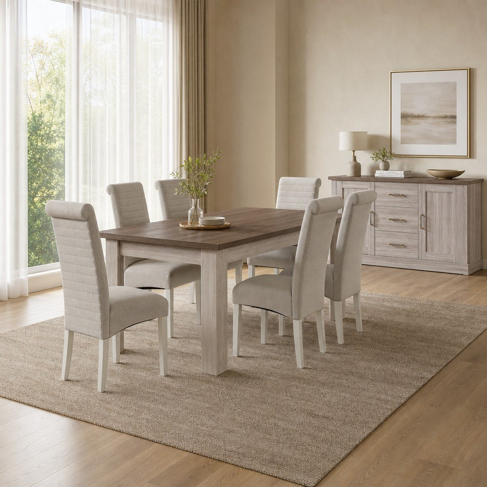 طقم طاولة سفرة لـ6 مقاعد مع خزانة جانبية من أنجيليك-hbxfurniture-diningtablesandsets-diningsets-sixseater-image-1