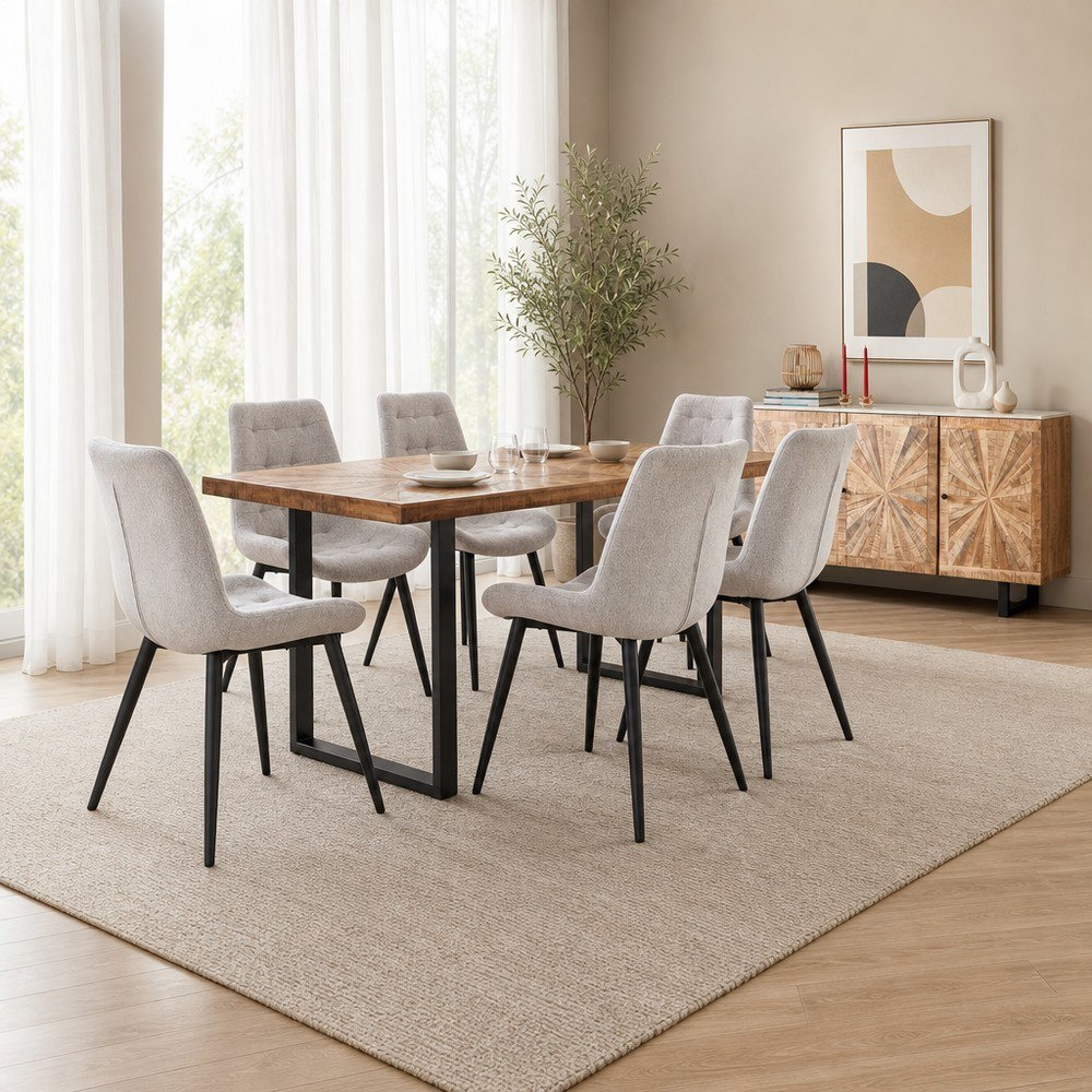 طقم طاولة سفرة بسطح من الخشب الصلب لـ6 مقاعد مع خزانة جانبية من كافون فلوريا مونتانا-hbxfurniture-diningtablesandsets-diningsets-sixseater-image-1