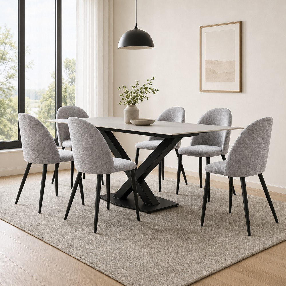 Baron Welwick 6-Seater Sintered Stone Dining Set-hbxfurniture-diningtablesandsets-diningsets-sixseater-image-1