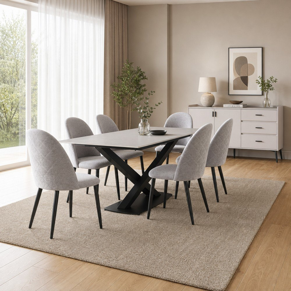 Baron Welwick 6-Seater Sintered Stone Dining Set with Marwell 1.5 Metre Sideboard-hbxfurniture-diningtablesandsets-diningsets-sixseater-image-1