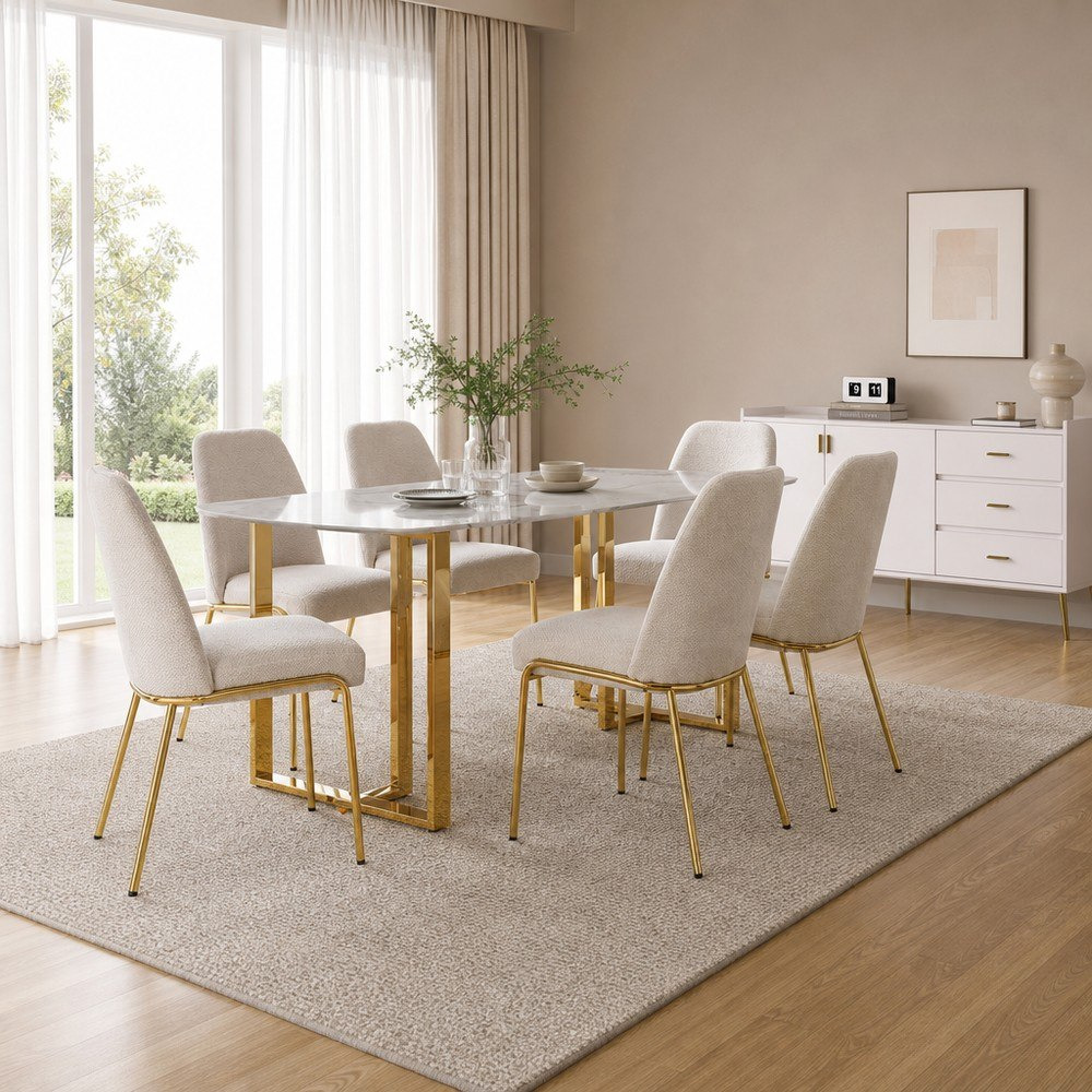 Pearl Crown 6-Seater Sintered Stone Dining Set with Pearl 1.5 Metre Sideboard-hbxfurniture-diningtablesandsets-diningsets-sixseater-image-1