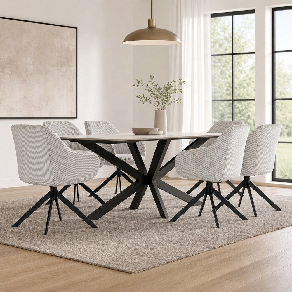 طقم طاولة سفرة بسطح رخام طبيعي لـ6 مقاعد من بول وينشستر-hbxfurniture-diningtablesandsets-diningsets-sixseater-image-1