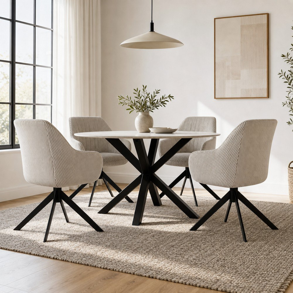 Welwick Winchester 4-Seater Round Sintered Stone Dining Set-hbxdiningroom-diningtablesandsets-diningsets-fourseater-image-1
