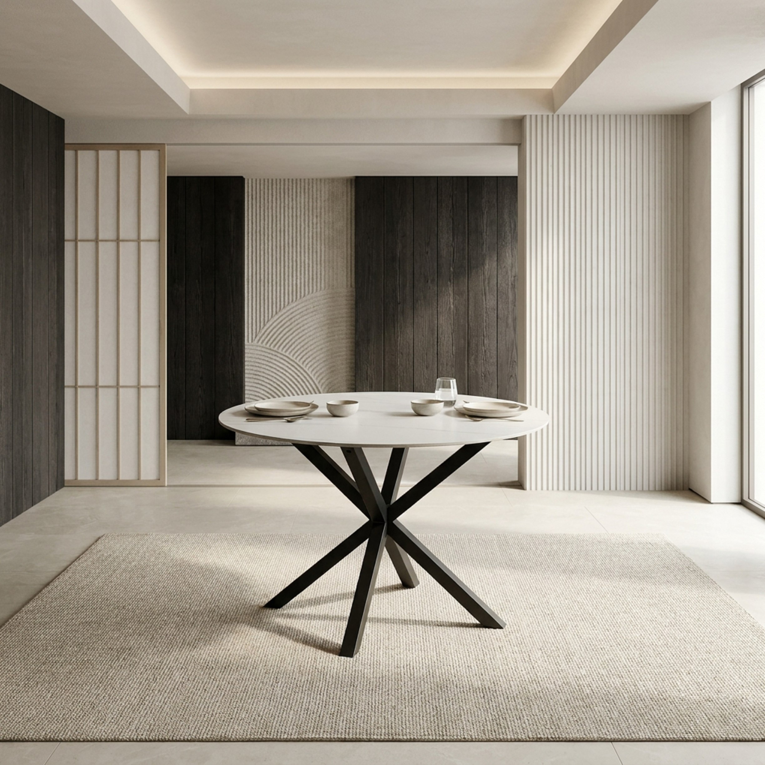 Welwick Winchester 4-Seater Round Sintered Stone Dining Set-hbxdiningroom-diningtablesandsets-diningsets-fourseater-image-2