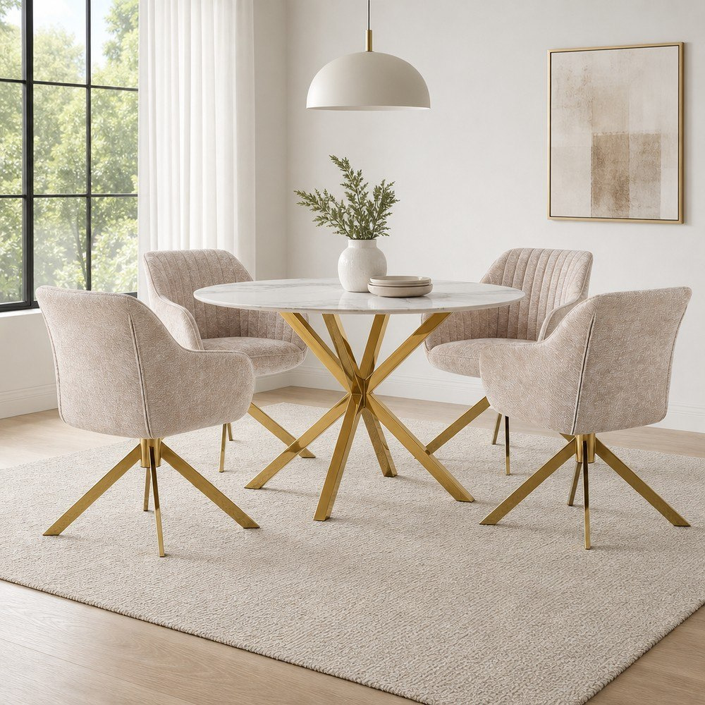 Welwick Winchester 4-Seater Round Sintered Stone Dining Set-hbxdiningroom-diningtablesandsets-diningsets-fourseater-image-1