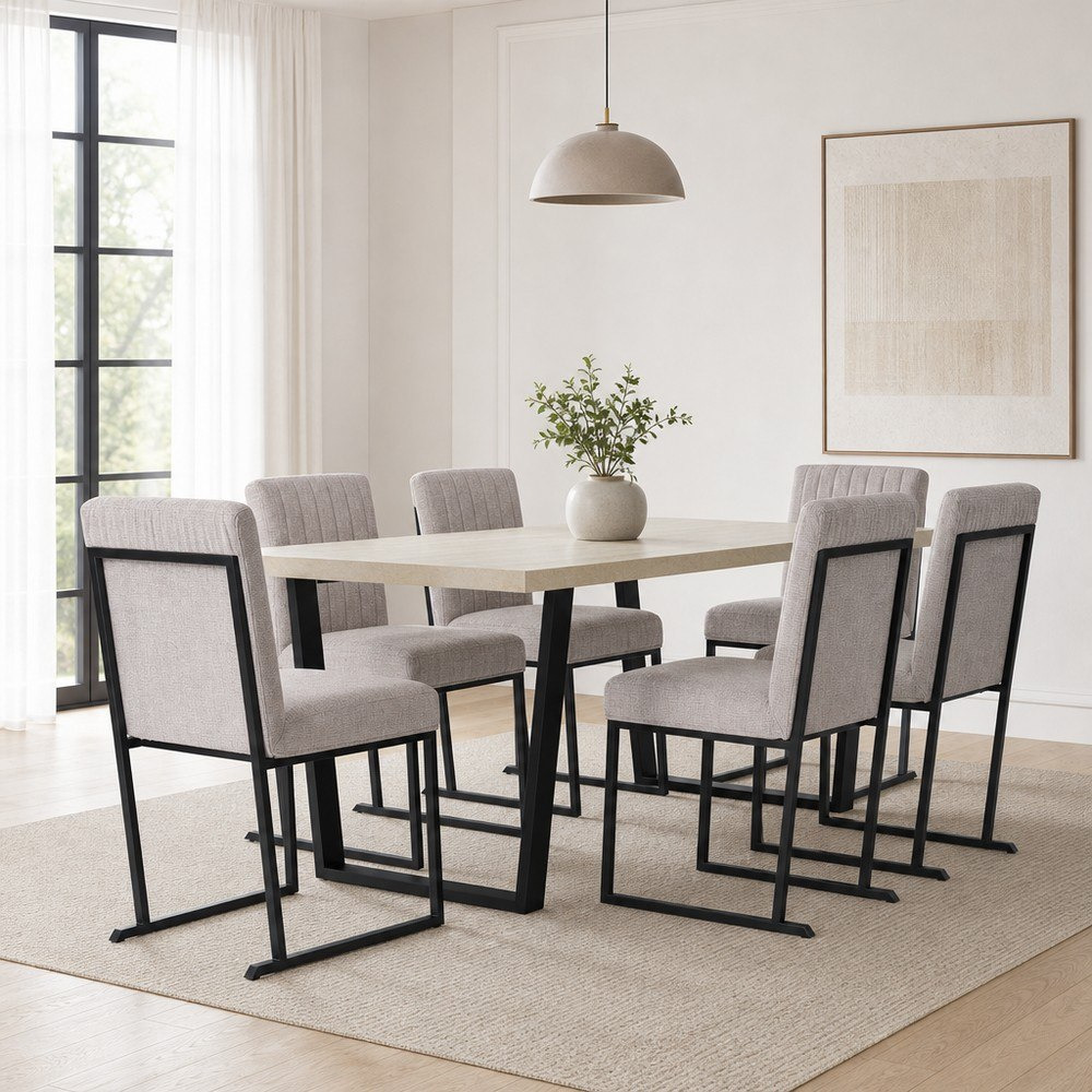 طقم طاولة سفرة بأرجل على شكل حرف U لـ6 مقاعد من أيريس-hbxfurniture-diningtablesandsets-diningsets-sixseater-image-1