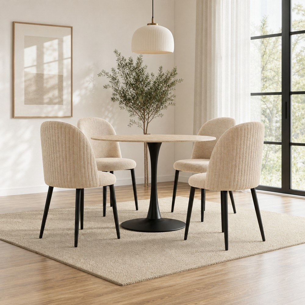 Elvis Belicia 4-Seater Round Sintered Stone Dining Set-hbxdiningroom-diningtablesandsets-diningsets-fourseater-image-1