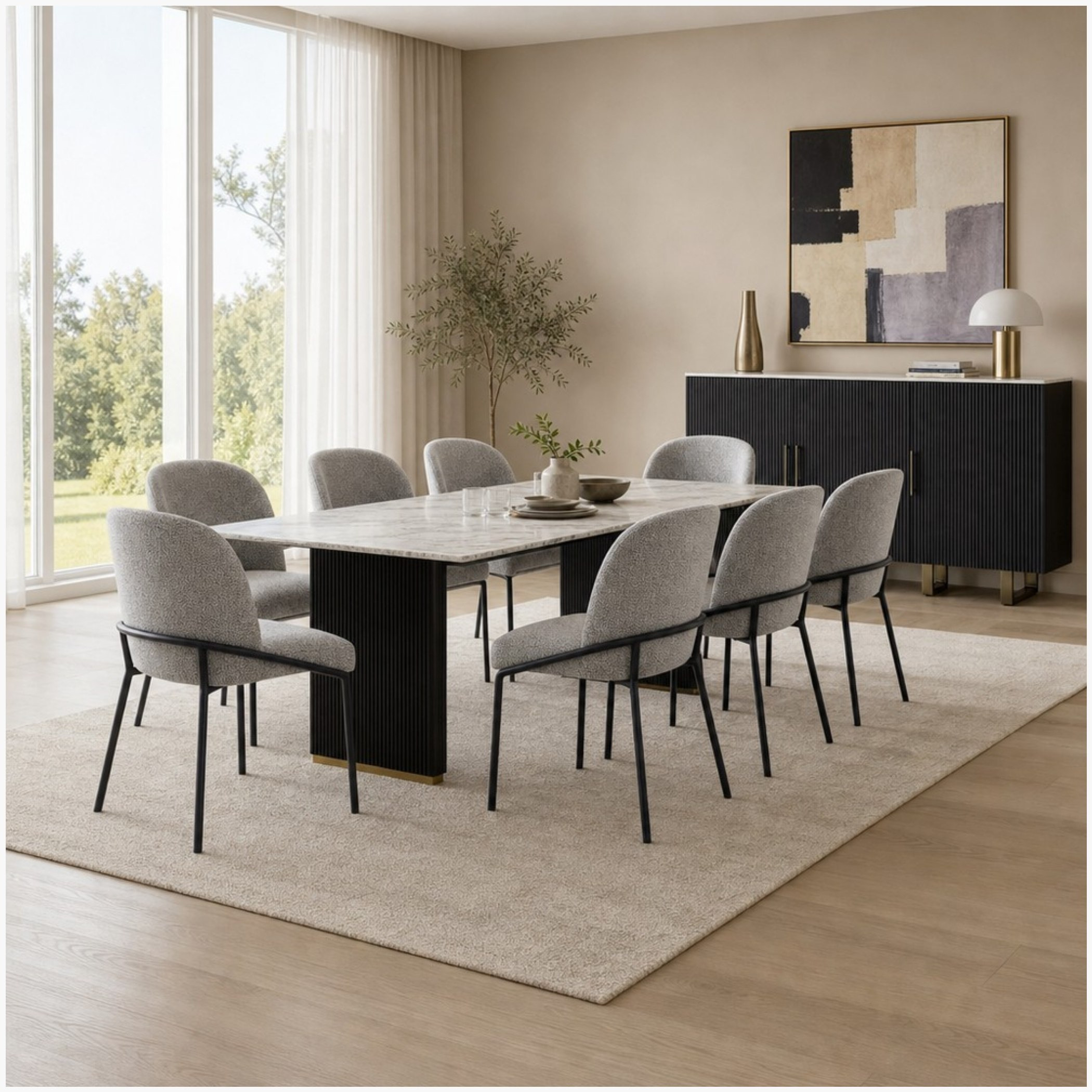 Cavon Fabio 8-Seater Genuine Marble Top Dining Set with Sideboard-hbxfurniture-diningtablesandsets-diningsets-eightseater-image-1