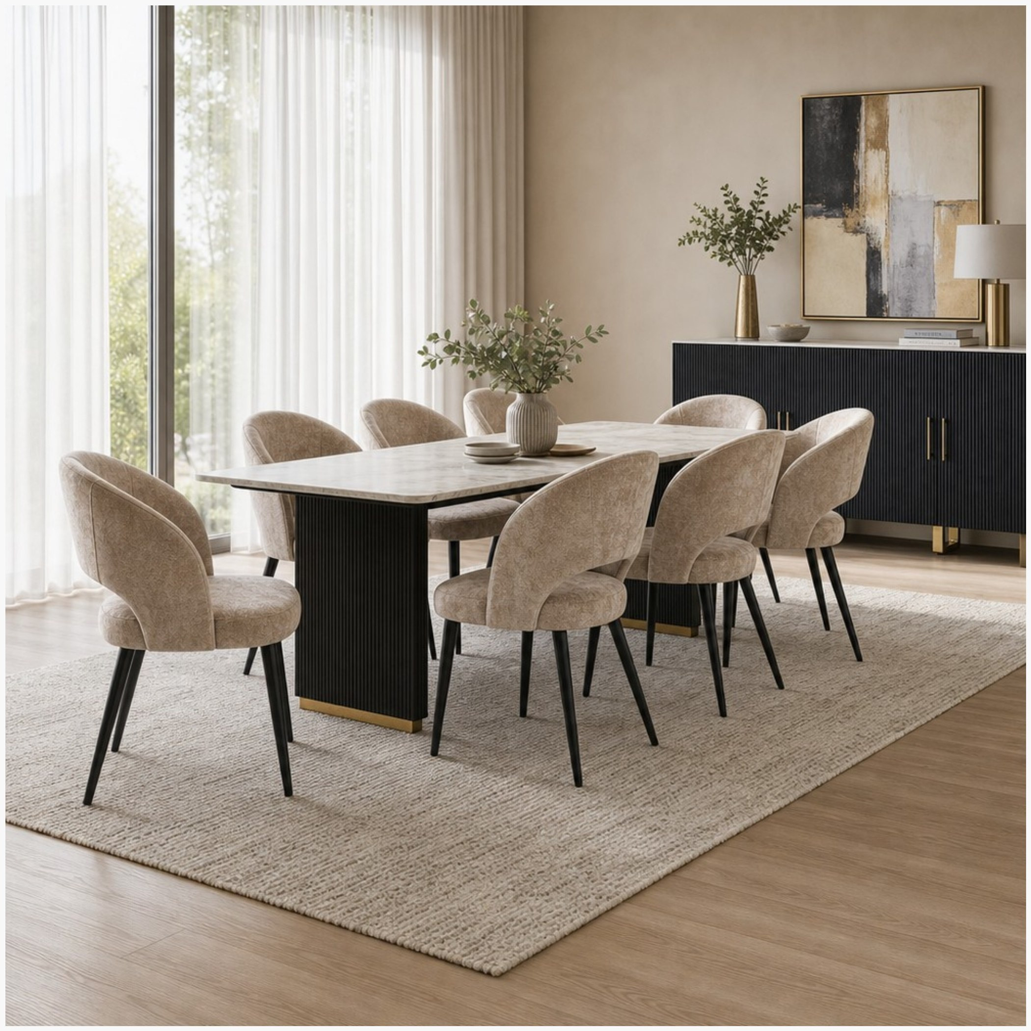 Cavon Fabio Wells 8-Seater Genuine Marble Top Dining Set with Sideboard-hbxfurniture-diningtablesandsets-diningsets-eightseater-image-1