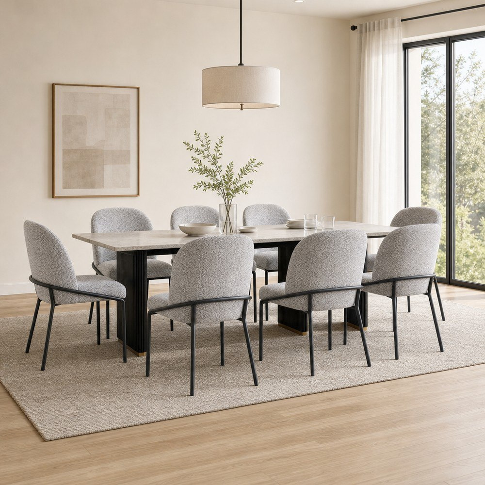 طقم طاولة سفرة 8 مقاعد بسطح من الرخام الطبيعي من كافون فابيو-hbxfurniture-diningtablesandsets-diningsets-eightseater-image-1