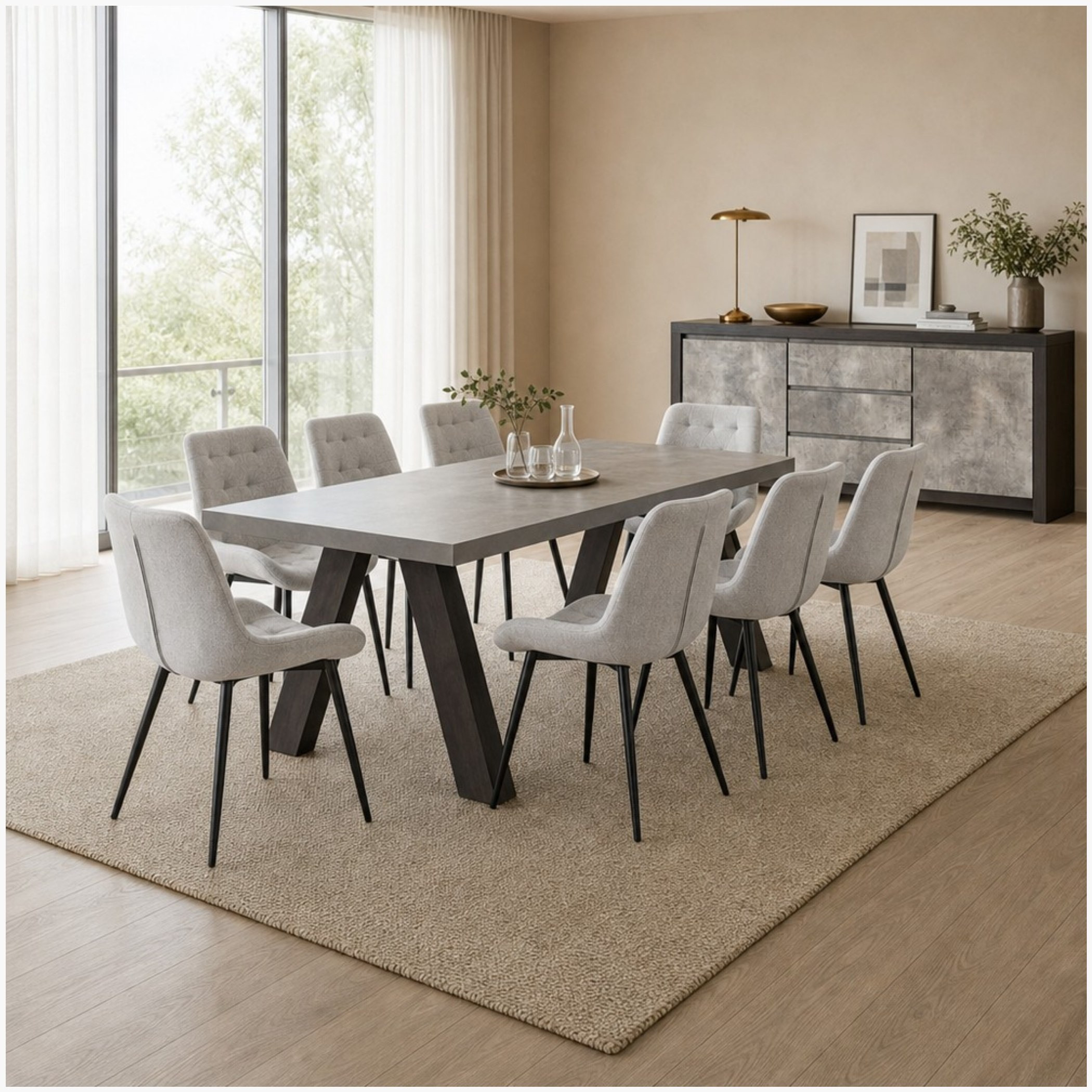 طقم سفرة 8 مقاعد مع خزانة جانبية من مانهاتن مونتانا-hbxfurniture-diningtablesandsets-diningsets-eightseater-image-1