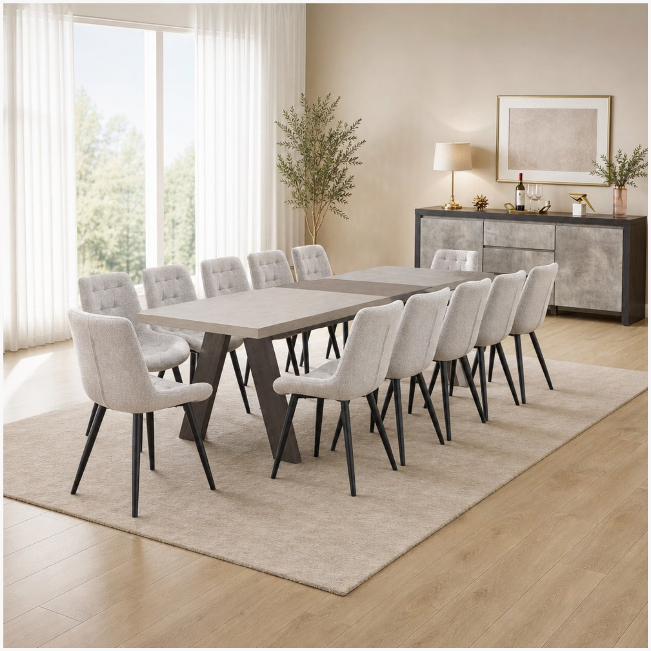 طقم طاولة سفرة مع بوفيه جانبي و12 مقعد من مانهاتن مونتانا إن إكس تي-hbxdiningroom-diningtablesandsets-diningsets-twelveseater-image-1