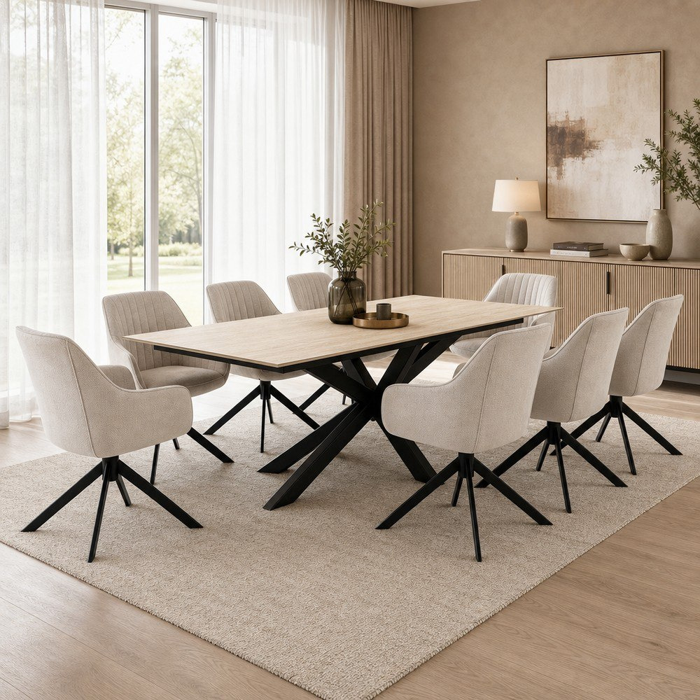 طقم سفرة 8 مقاعد بسطح حجر ملبد مع خزانة جانبية مارويل 2 متر من ويلويك وينشستر-hbxfurniture-diningtablesandsets-diningsets-eightseater-image-1