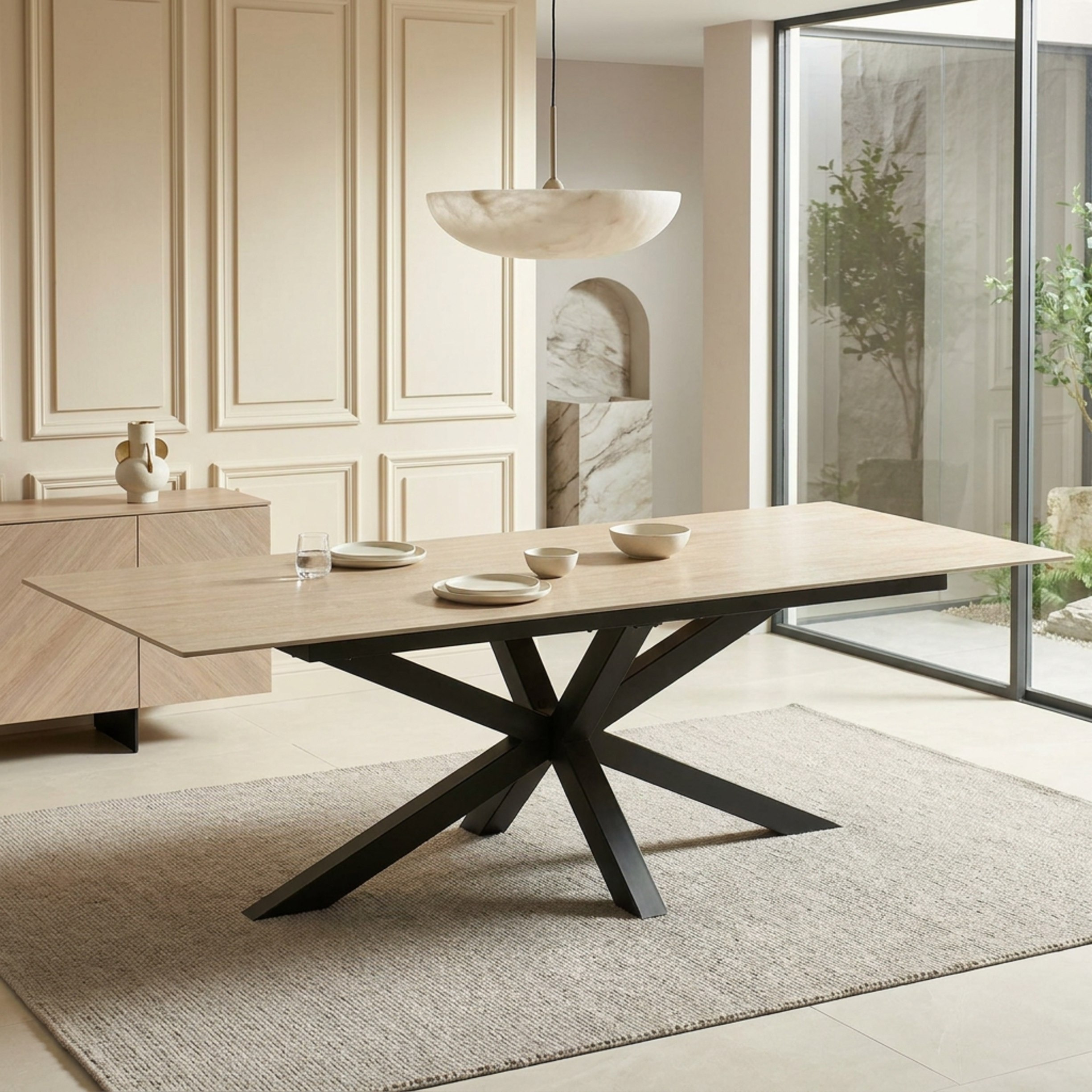 طقم سفرة 8 مقاعد بسطح حجر ملبد مع خزانة جانبية مارويل 2 متر من ويلويك وينشستر-hbxfurniture-diningtablesandsets-diningsets-eightseater-image-2