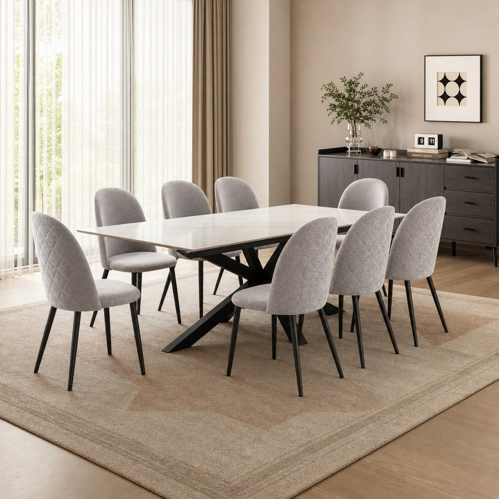 طقم سفرة 8 مقاعد بسطح حجر ملبد مع خزانة جانبية مارويل بطول 2 متر من ويلويك-hbxfurniture-diningtablesandsets-diningsets-eightseater-image-1