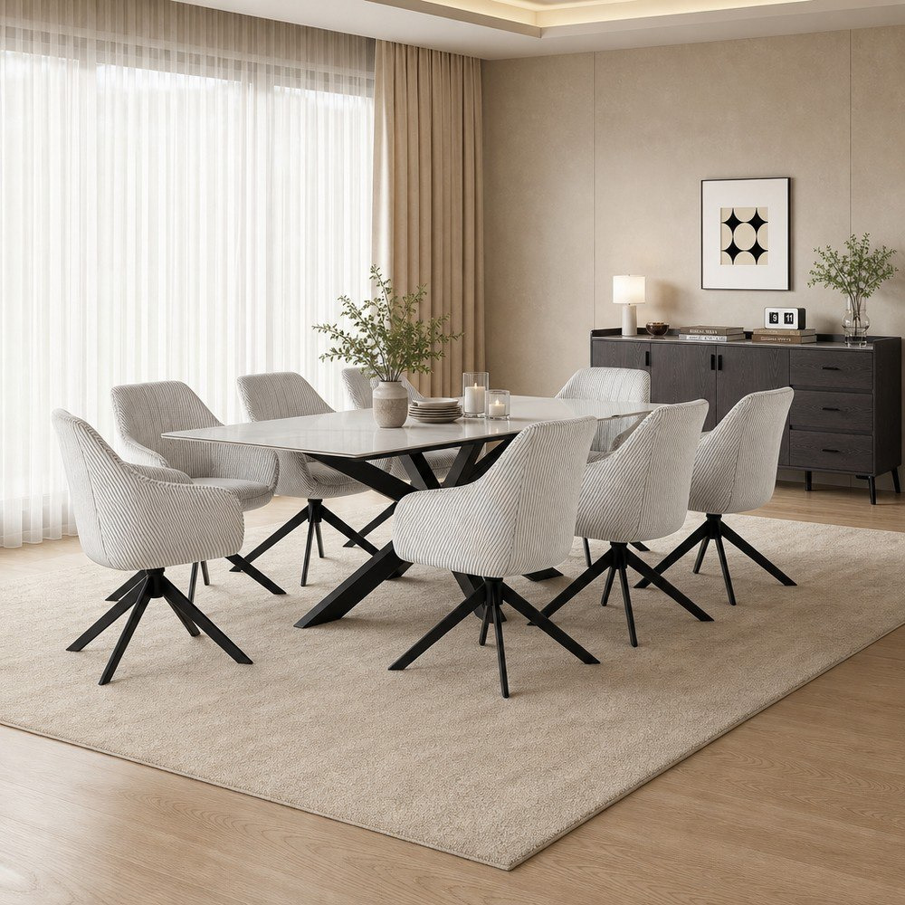 طقم سفرة بسطح حجري 8 مقاعد مع خزانة جانبية مارويل 2 متر من ويلويك وينشستر-hbxfurniture-diningtablesandsets-diningsets-eightseater-image-1