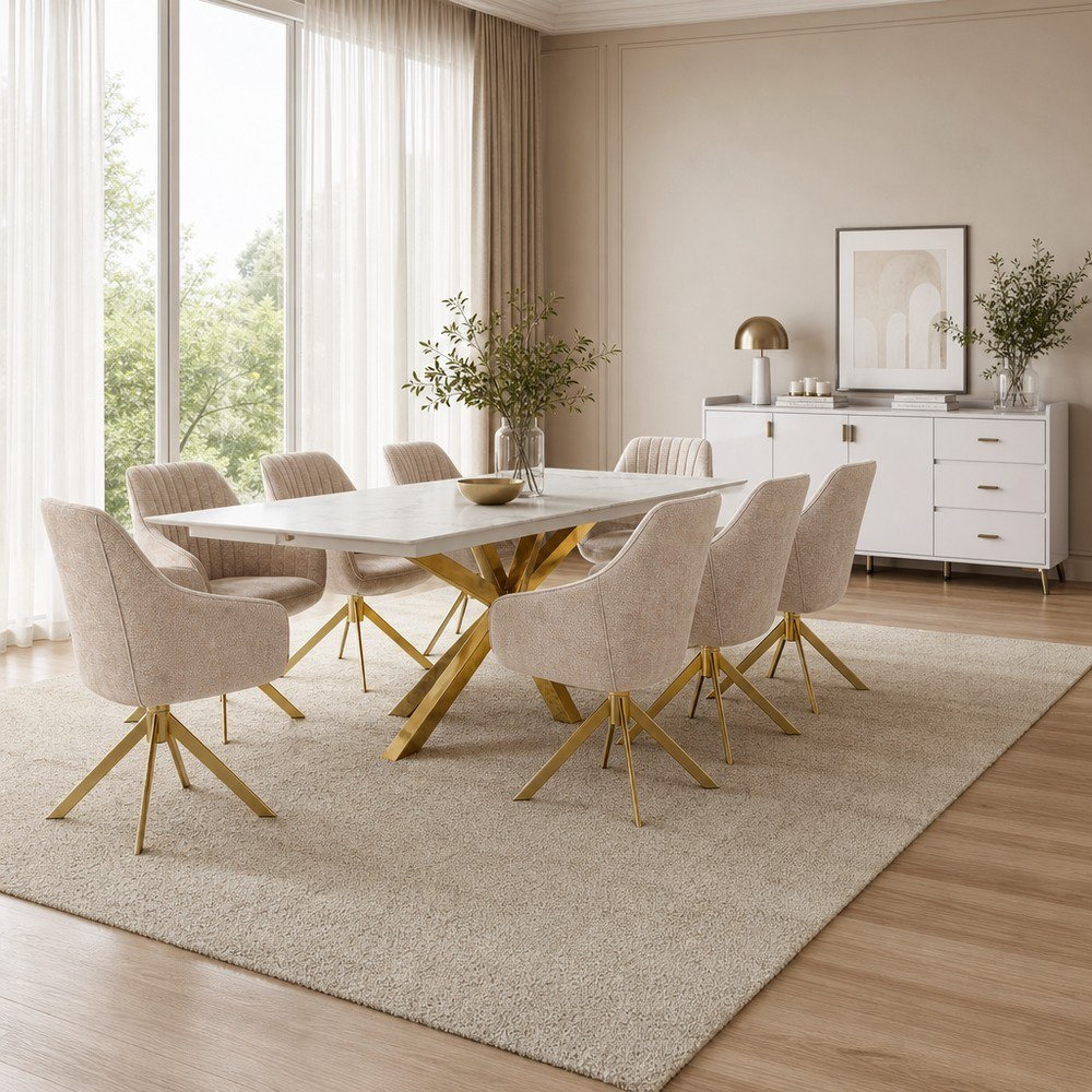 Welwick Winchester 8-Seater Sintered Stone Dining Set with Pearl 2 Metre Sideboard-hbxfurniture-diningtablesandsets-diningsets-eightseater-image-1