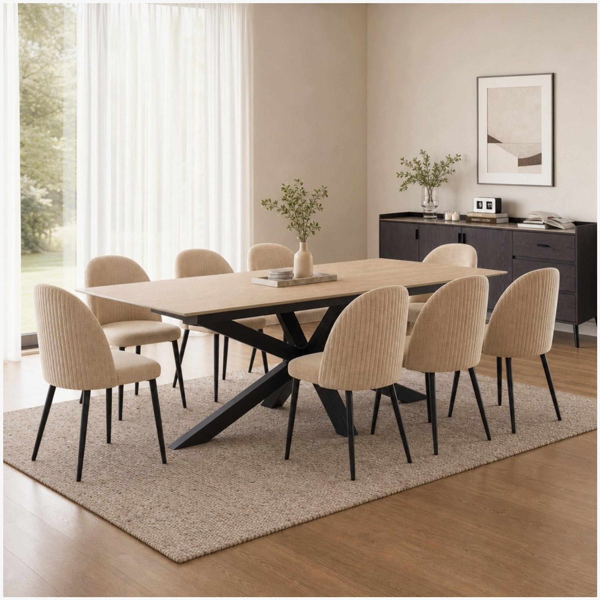 طقم سفرة 8 مقاعد بسطح حجر ملبد مع خزانة جانبية مارويل 2 متر من ويلويك بيليشيا نكست-hbxfurniture-diningtablesandsets-diningsets-eightseater-image-1