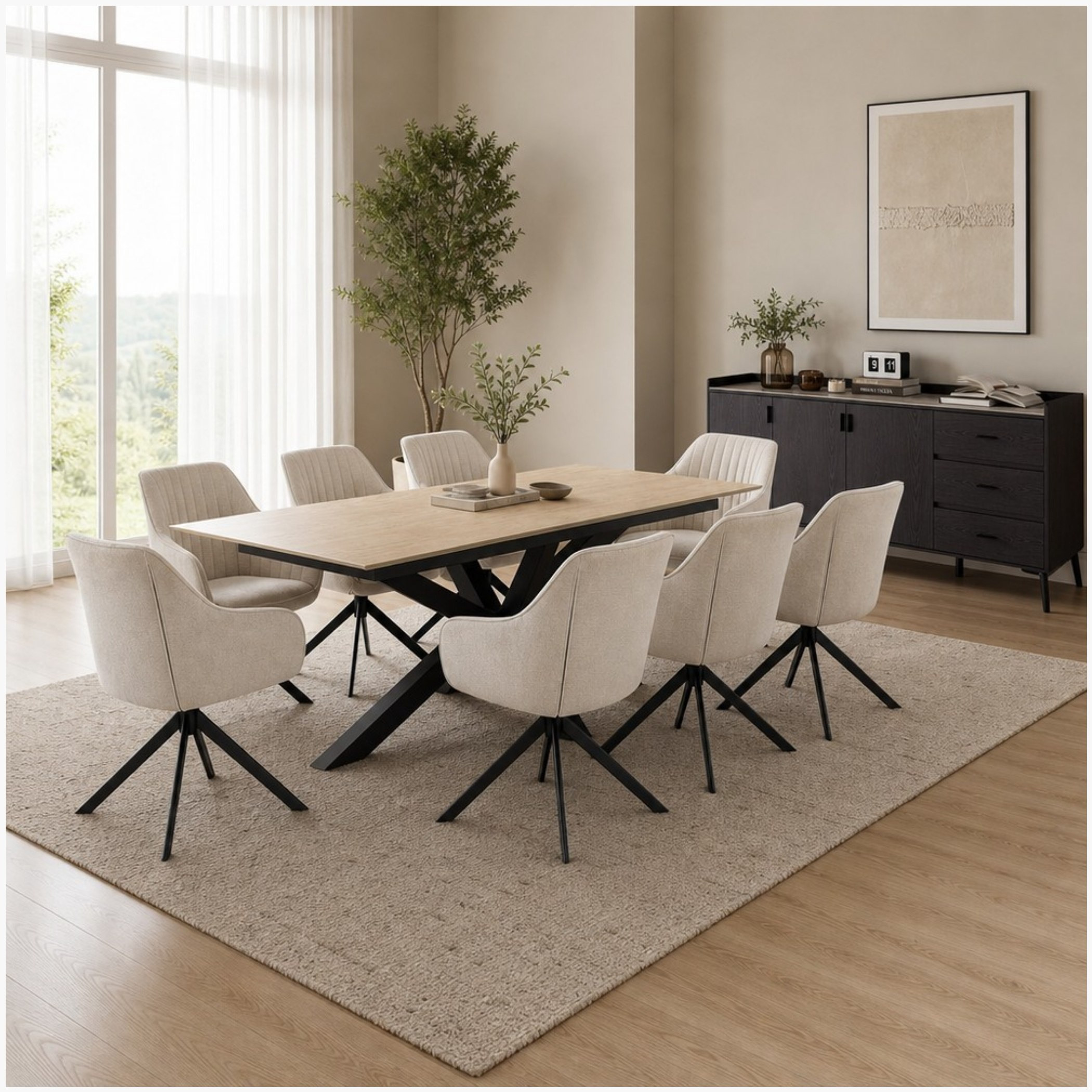 طقم سفرة 8 مقاعد بسطح حجر ملبد مع خزانة جانبية مارويل بطول 2 متر من ويلويك وينشستر نكست-hbxfurniture-diningtablesandsets-diningsets-eightseater-image-1