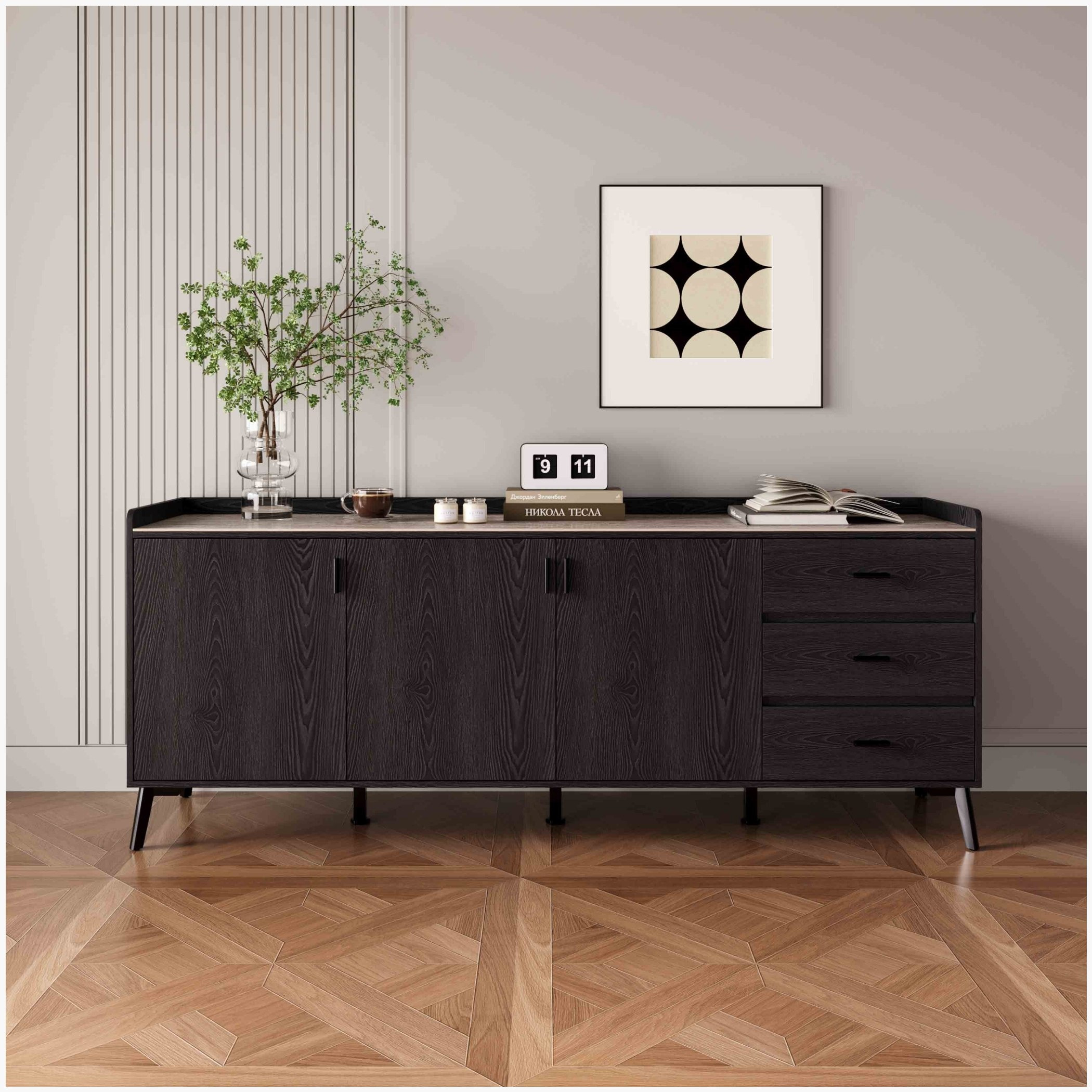 طقم سفرة 8 مقاعد بسطح حجر ملبد مع خزانة جانبية مارويل بطول 2 متر من ويلويك وينشستر نكست-hbxfurniture-diningtablesandsets-diningsets-eightseater-image-2