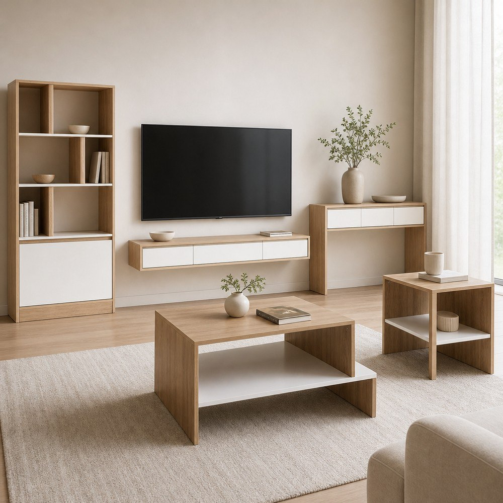 Alford TV Unit with Bookcase and Coffee Table Set-hbxfurniture-livingroom-tvandmediaunits-image-1