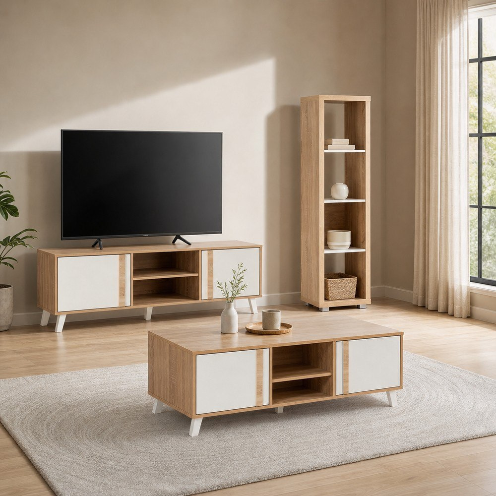 Alford TV Unit with Bookcase and Coffee Table Set-hbxfurniture-livingroom-tvandmediaunits-image-1