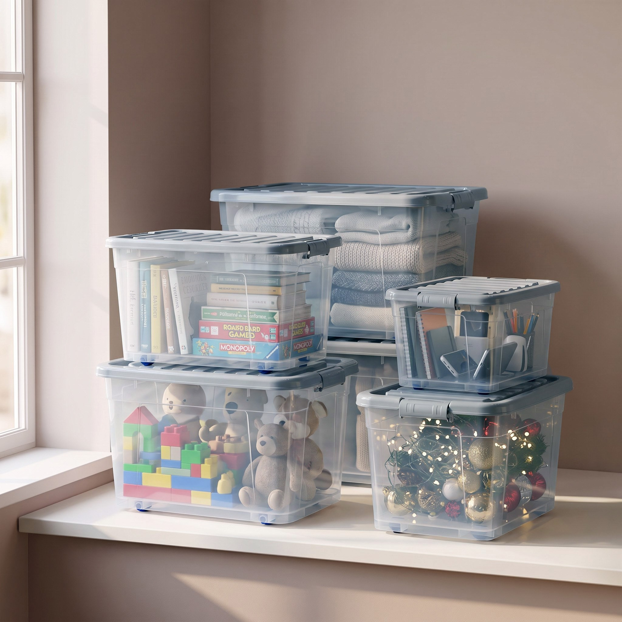 Bella 2-Piece Multipurpose Transparent Storage Box Set with Wheels and Lockable Lid - 25 L-hbxbedroom-bedroomaccessories-bedroomstorage-image-6
