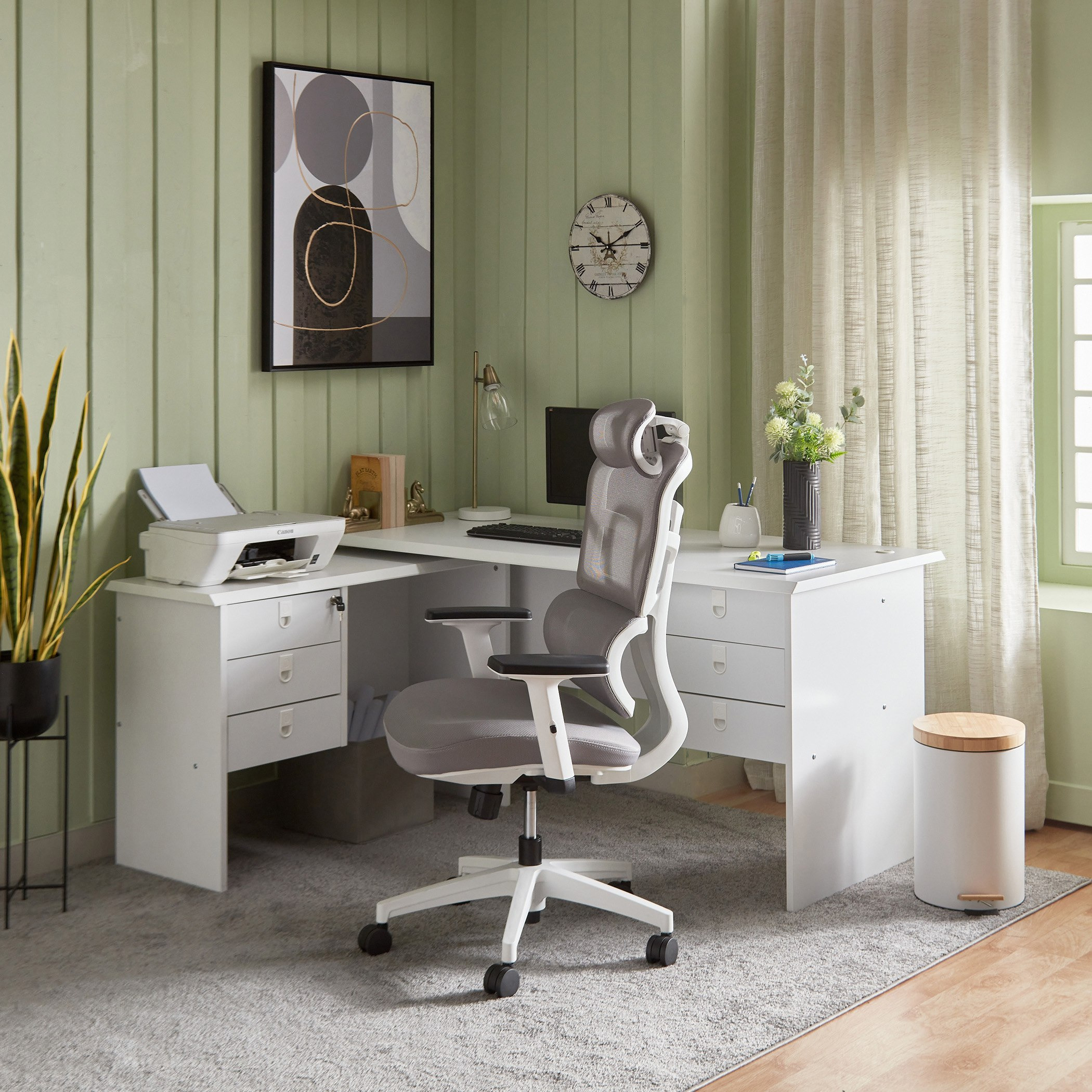 Lisbon 6-Drawers Corner Office Desk and Vienna High Back Office Chair Package-hbxfurniture-office-desks-image-1