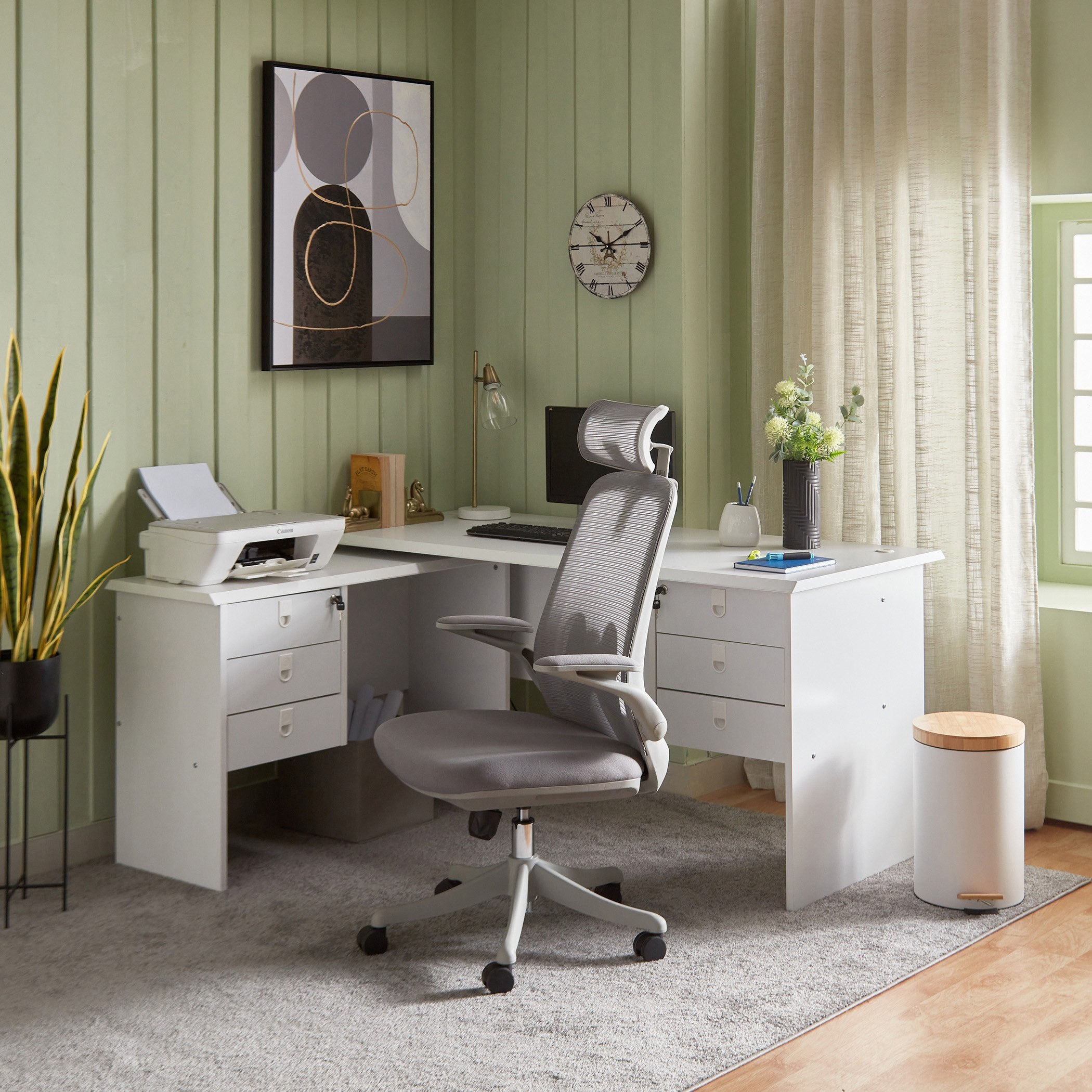 Lisbon 6-Drawers Corner Office Desk and Lisbon High Back Office Chair Package-hbxfurniture-office-desks-image-1