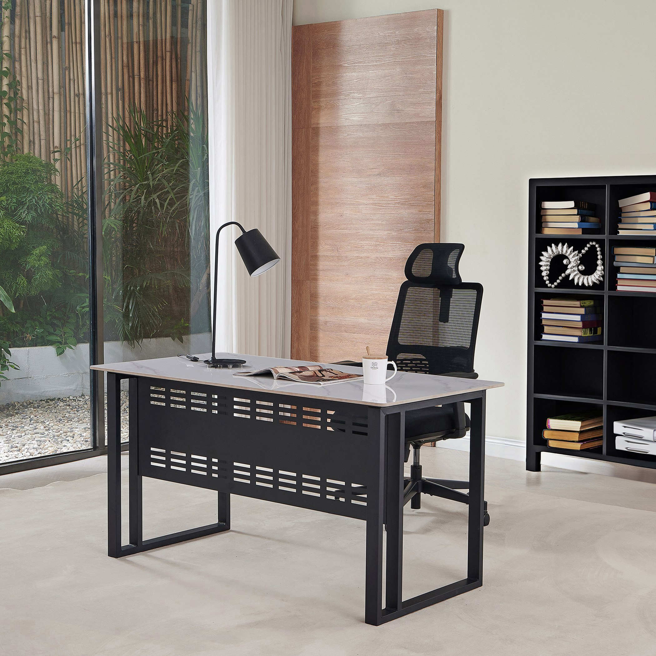 Marwell Sintered Stone Study Desk and High Back Office Chair Package-hbxfurniture-office-desks-image-1