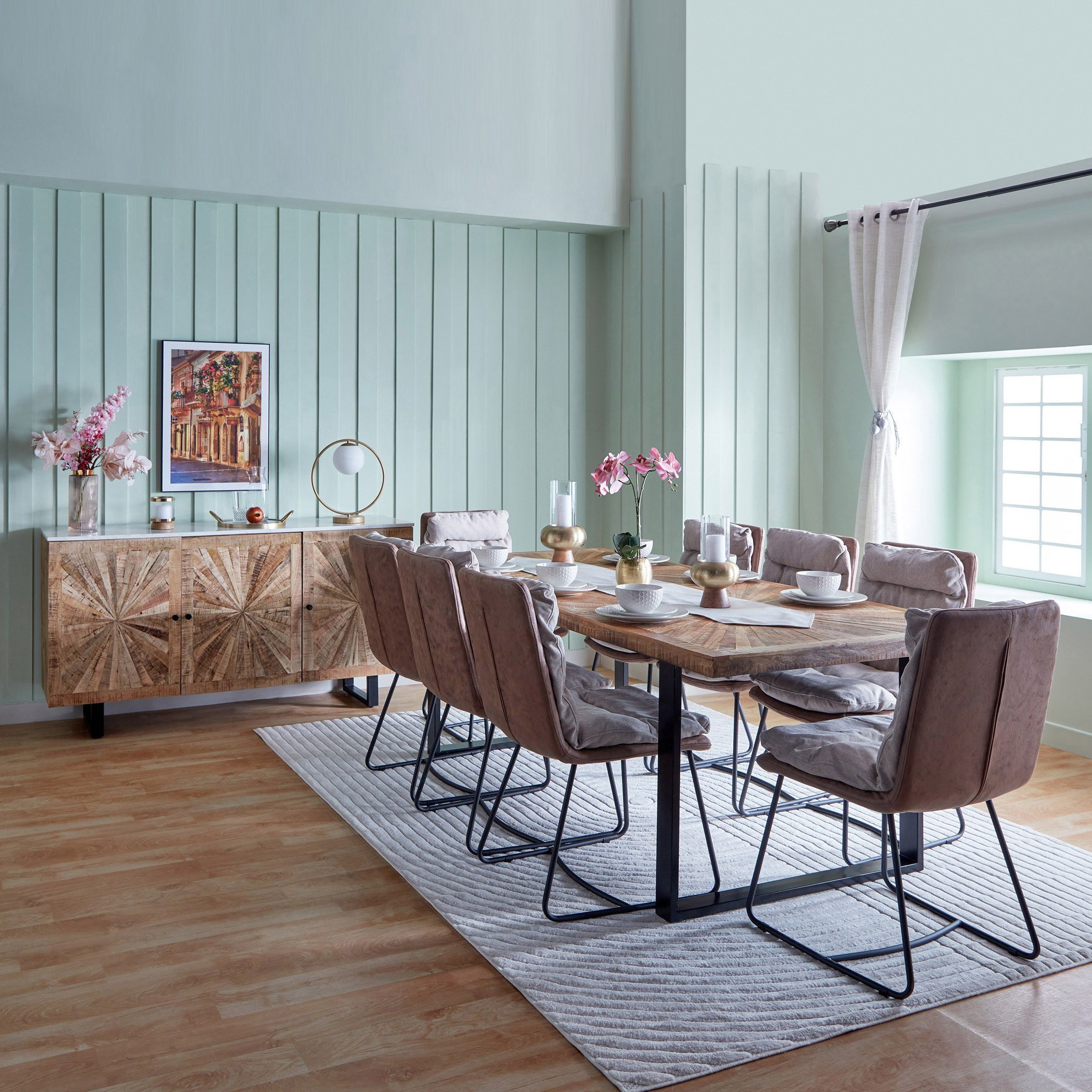 Florya 8-Seater Dining Table and 8 Florya Pillow Top Dining Chairs Package-hbxfurniture-diningtablesandsets-diningsets-eightseater-image-1