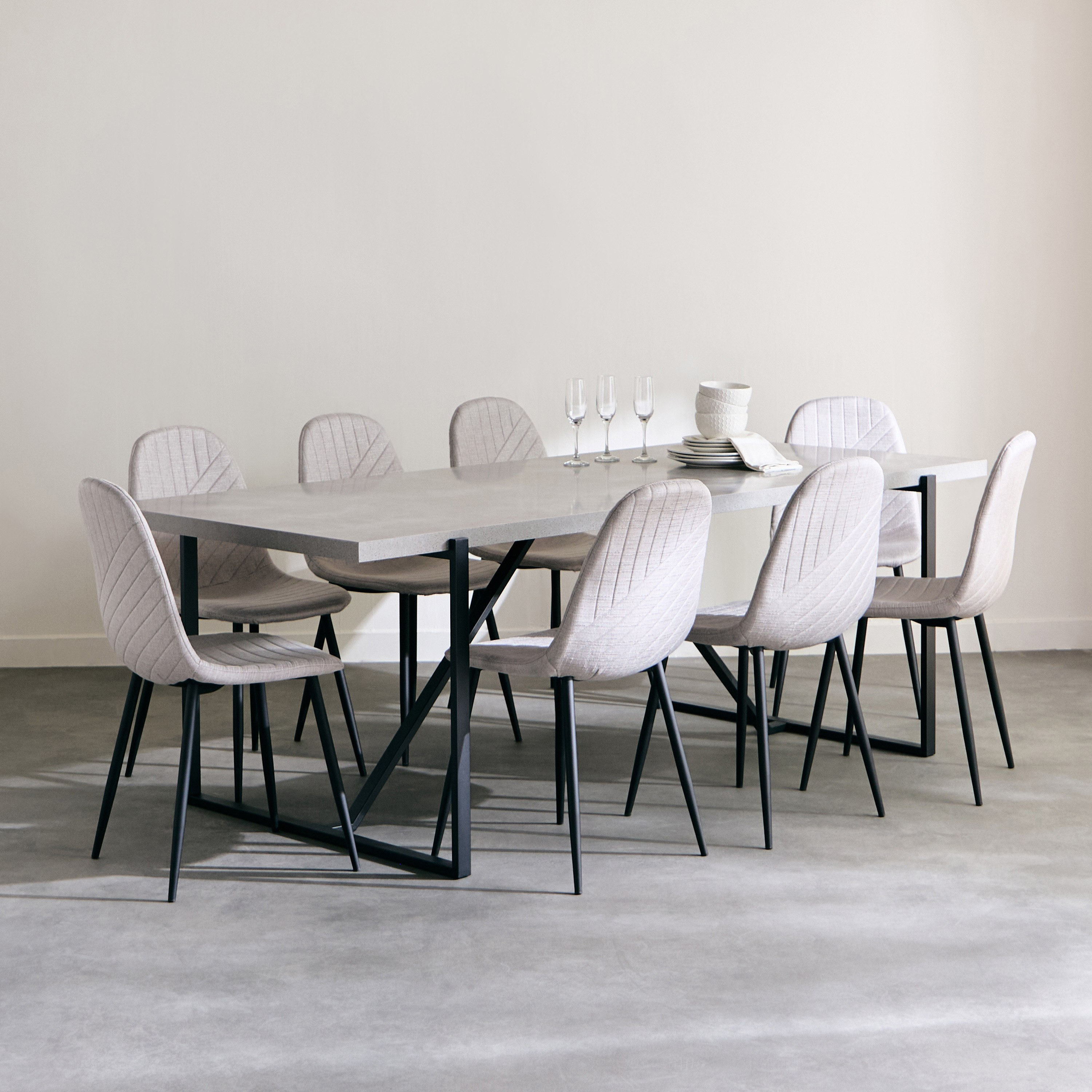Indus 8-Seater Dining Table with 8 Finland Dining Chairs-hbxfurniture-diningtablesandsets-diningsets-eightseater-image-1