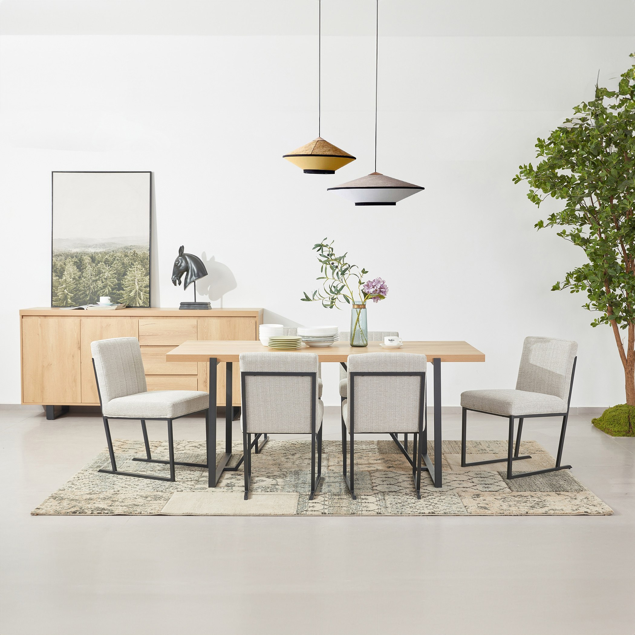 Indus 6-Seater Dining Table with 6 Indus Luxembourg Dining Chairs-hbxdiningroom-diningtablesandsets-diningsets-diningpackages-image-1
