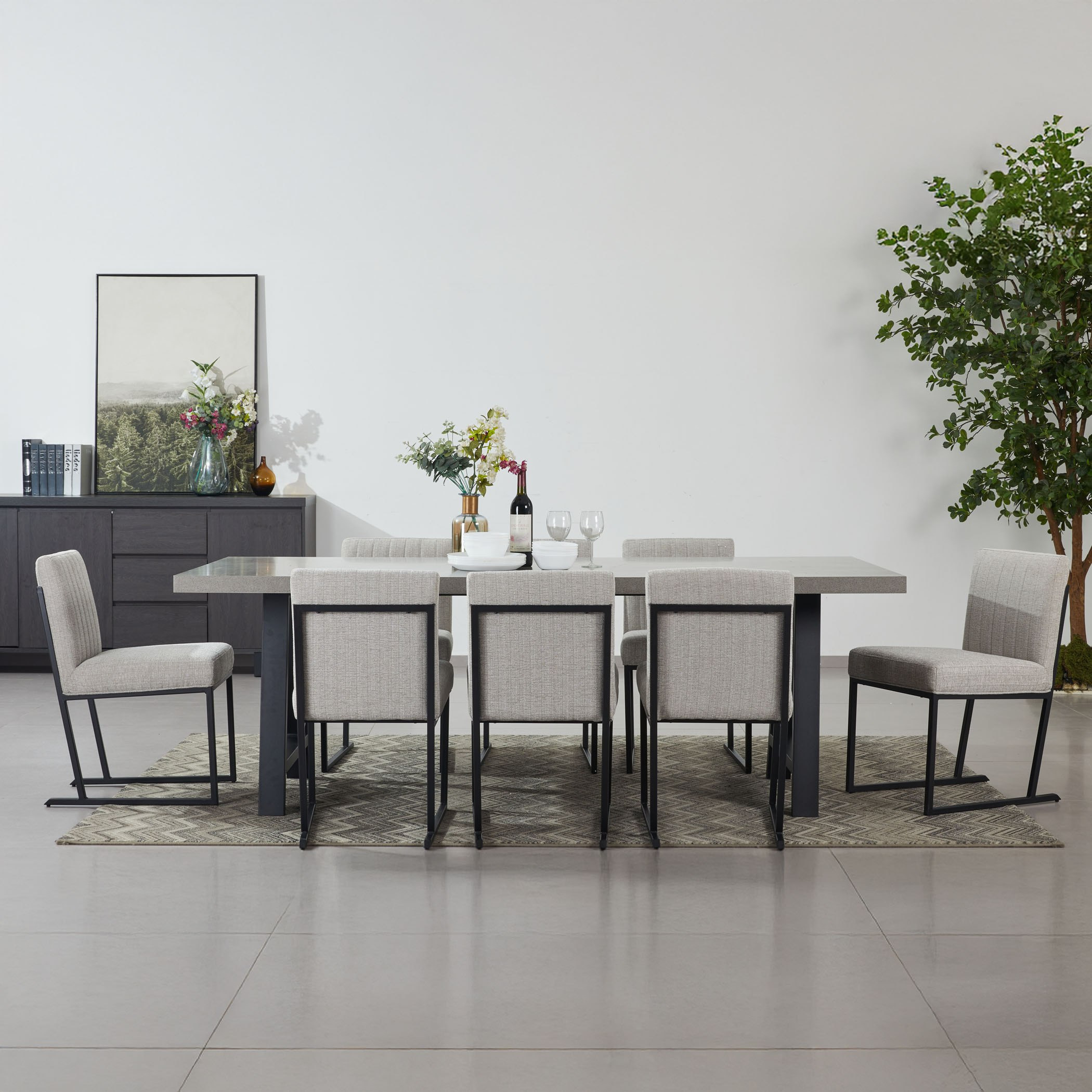 طقم سفرة قياسي بتصميم A مع 8 مقاعد وخزانة جانبية من أيريس-hbxfurniture-diningtablesandsets-diningsets-eightseater-image-1
