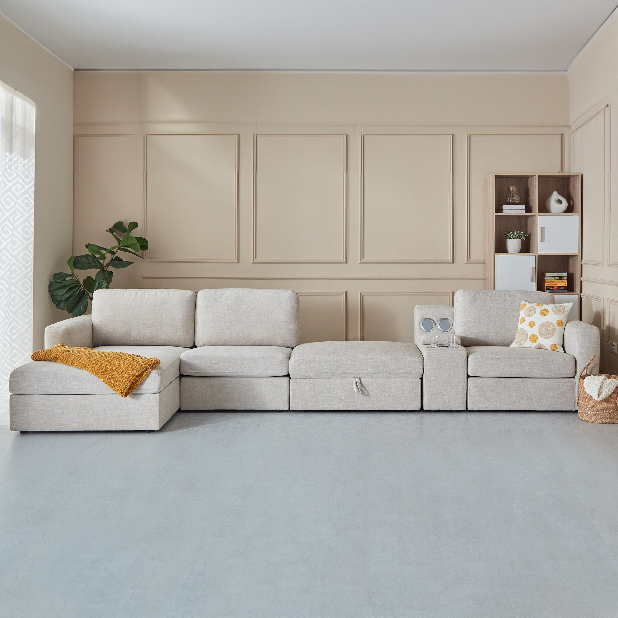 iModular 5-Seater Modular Sofa Package - 1 Armless, 1 Right Arm & 1 Chaise,1 Smart Console,1 Ottoman-hbxlivingroom-sofasandarmchairs-sofasetspackage-image-1