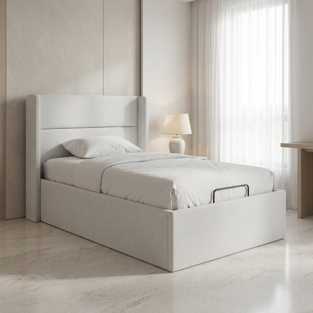 Orion Ray Wing Smart Hydraulic Storage Upholstered Single Bed - 120x200 cm-hbxbedroom-bedsandbedsets-upholsteredbeds-twin-image-1