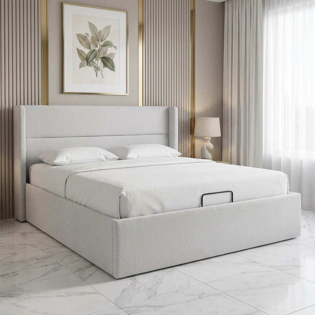 Orion Ray Wing Smart Hydraulic Storage Upholstered King Bed - 180x200 cm-hbxfurniture-bedsandbedsets-beds-king-image-1