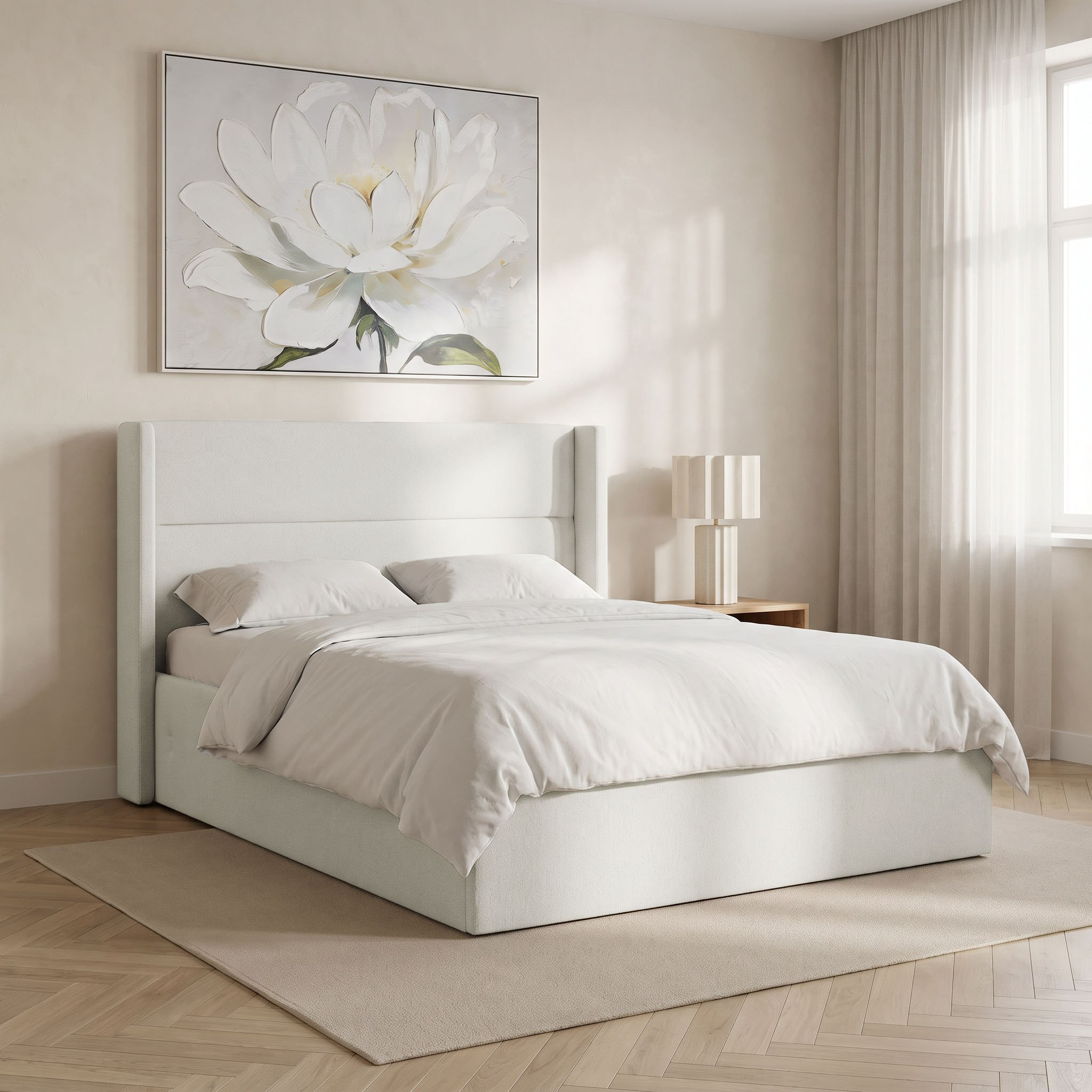 سرير مزدوج منجد بتخزين هيدروليكي ذكي وجناح من أوريون راي - 140x200 سم-hbxbedroom-bedsandbedsets-beds-queen-image-1
