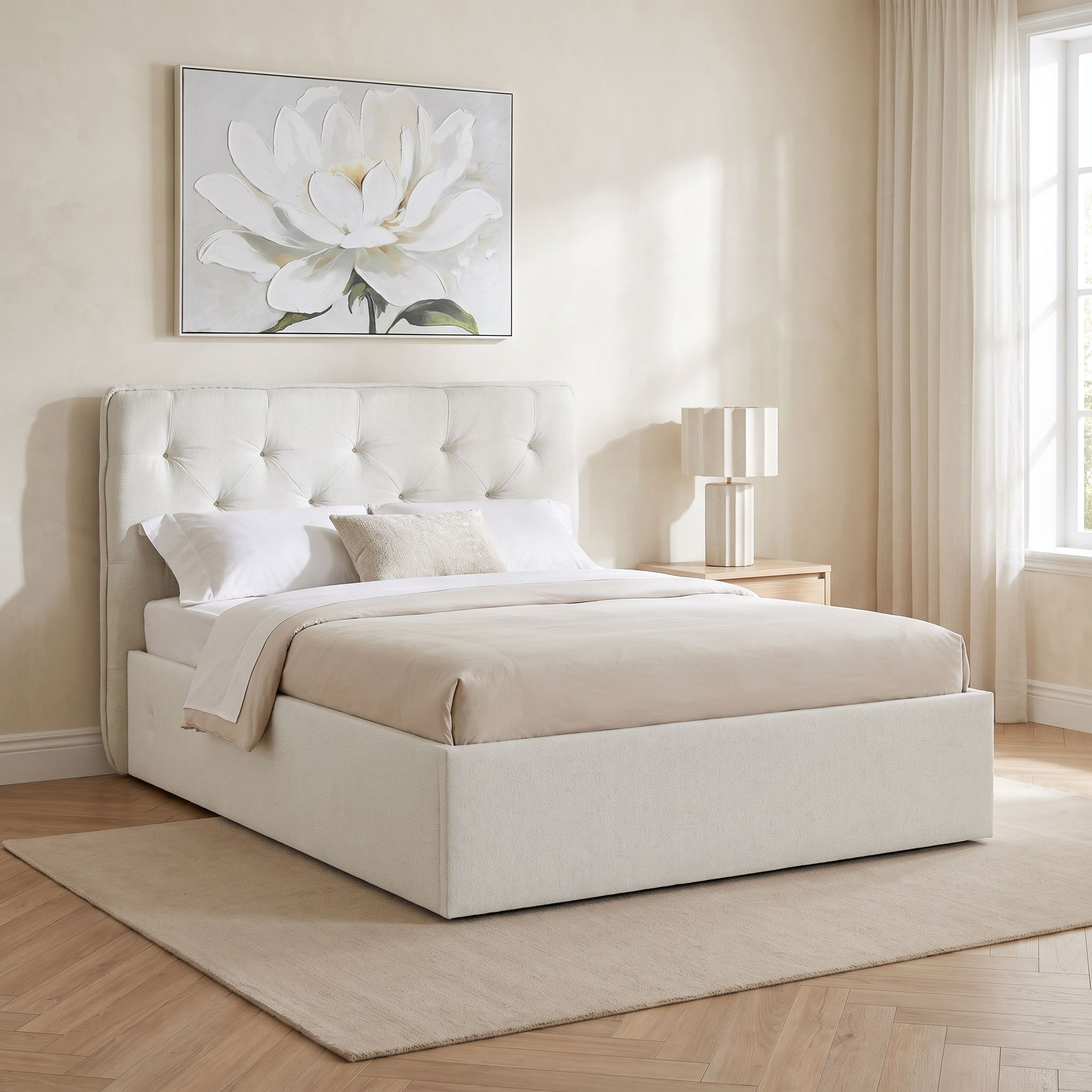 Orion Chester Smart Hydraulic Storage Upholstered Double Bed - 140x200 cm-hbxbedroom-bedsandbedsets-beds-queen-image-1