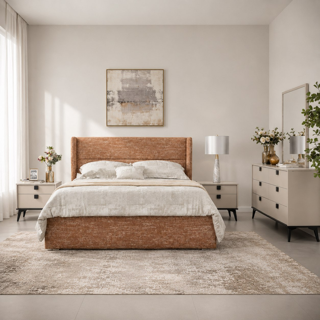 Orro Ray Wing 5-Piece Smart Hydraulic Upholstered King Bedroom Set - 180x200 cm-hbxbedroom-bedsandbedsets-bedroomsets-king-image-1