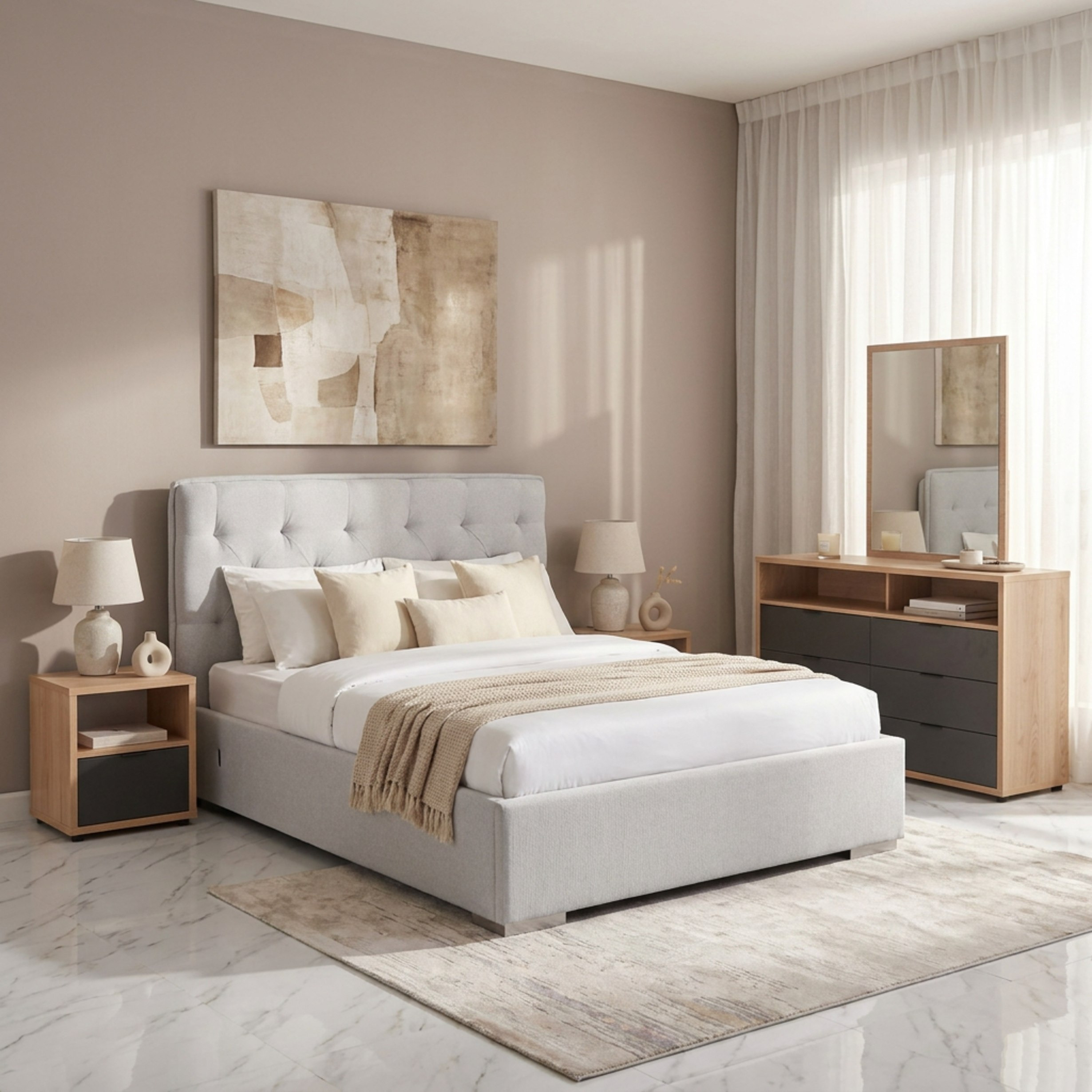 Orion Chester Smart Upholstered 6-Piece Queen Bedroom Set - 160x200 cm-hbxfurniture-bedsandbedsets-bedroomsets-queen-image-2
