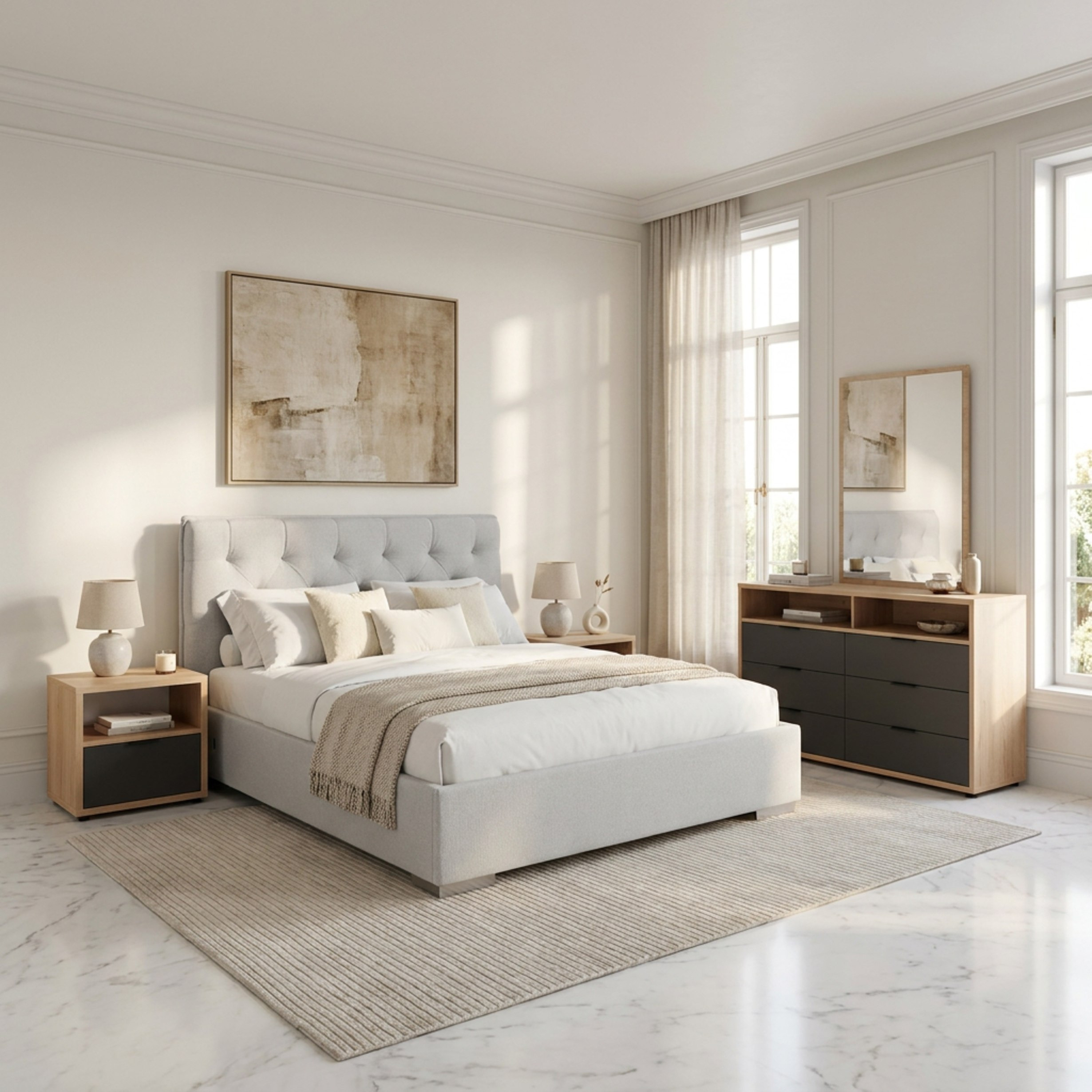 Orion Chester Smart Upholstered 6-Piece King Bedroom Set - 180x200 cm-hbxbedroom-bedsandbedsets-bedroomsets-king-image-1