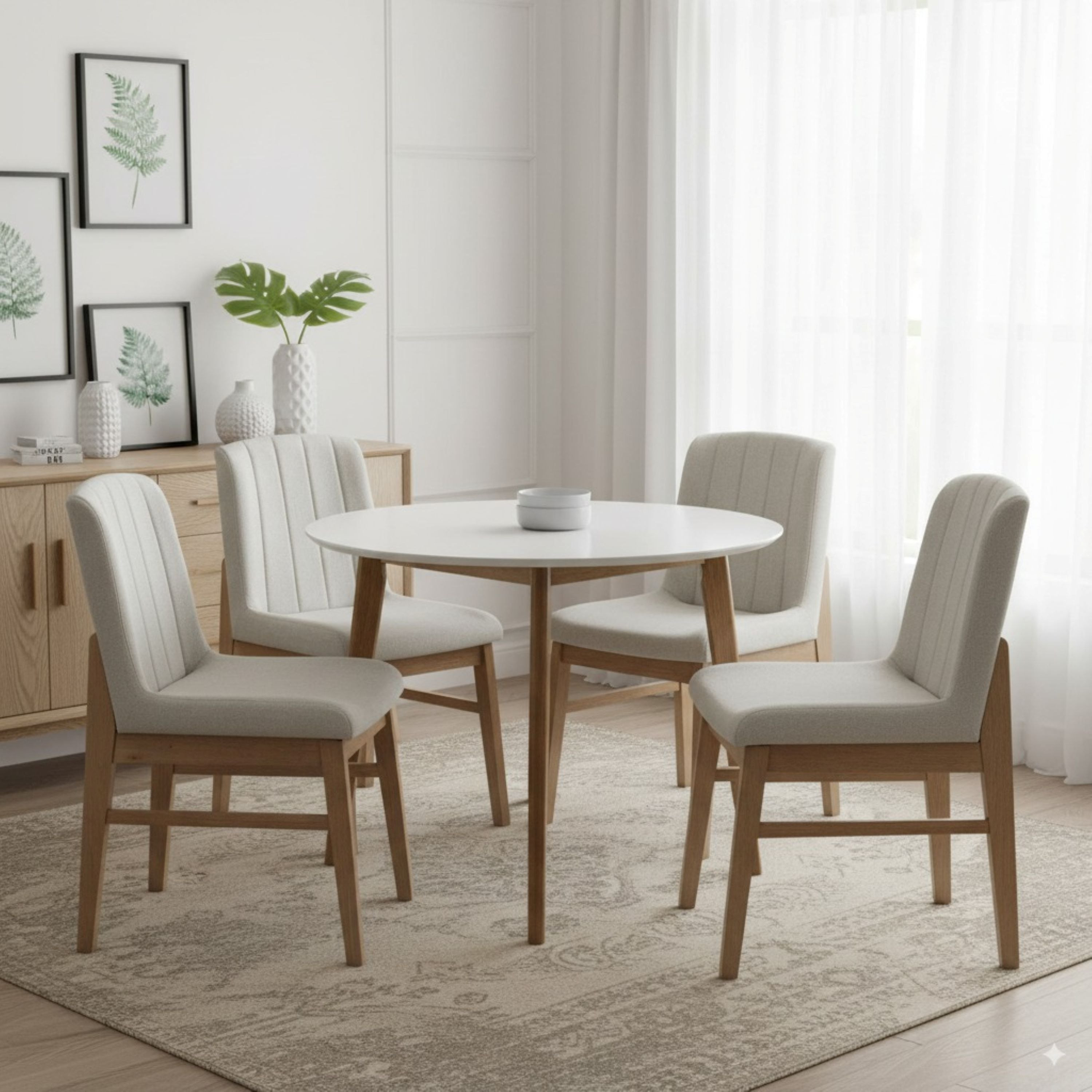 Scandi Caspian 4-Seater Round Dining Set-hbxdiningroom-diningtablesandsets-diningsets-diningpackages-image-1
