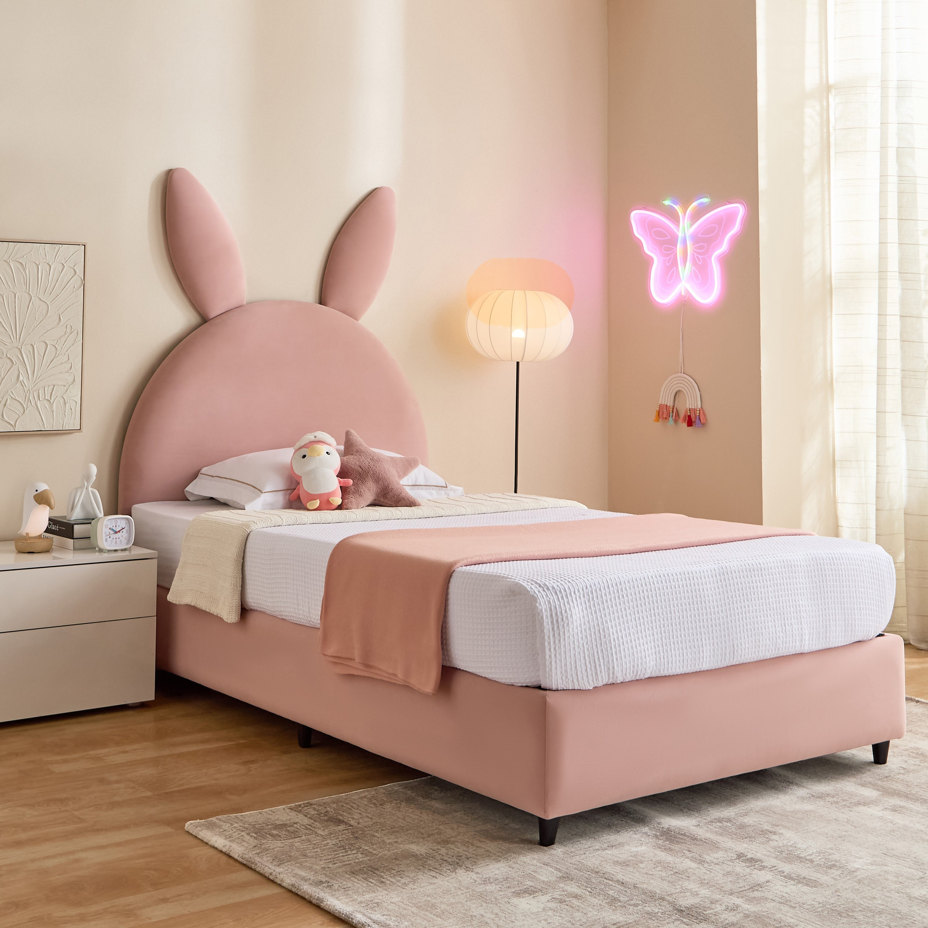 Ivory Hopper Upholstered Single Bed - 90x200 cm-hbxkidsandyouth-bedsandbedsets-beds-single-image-1