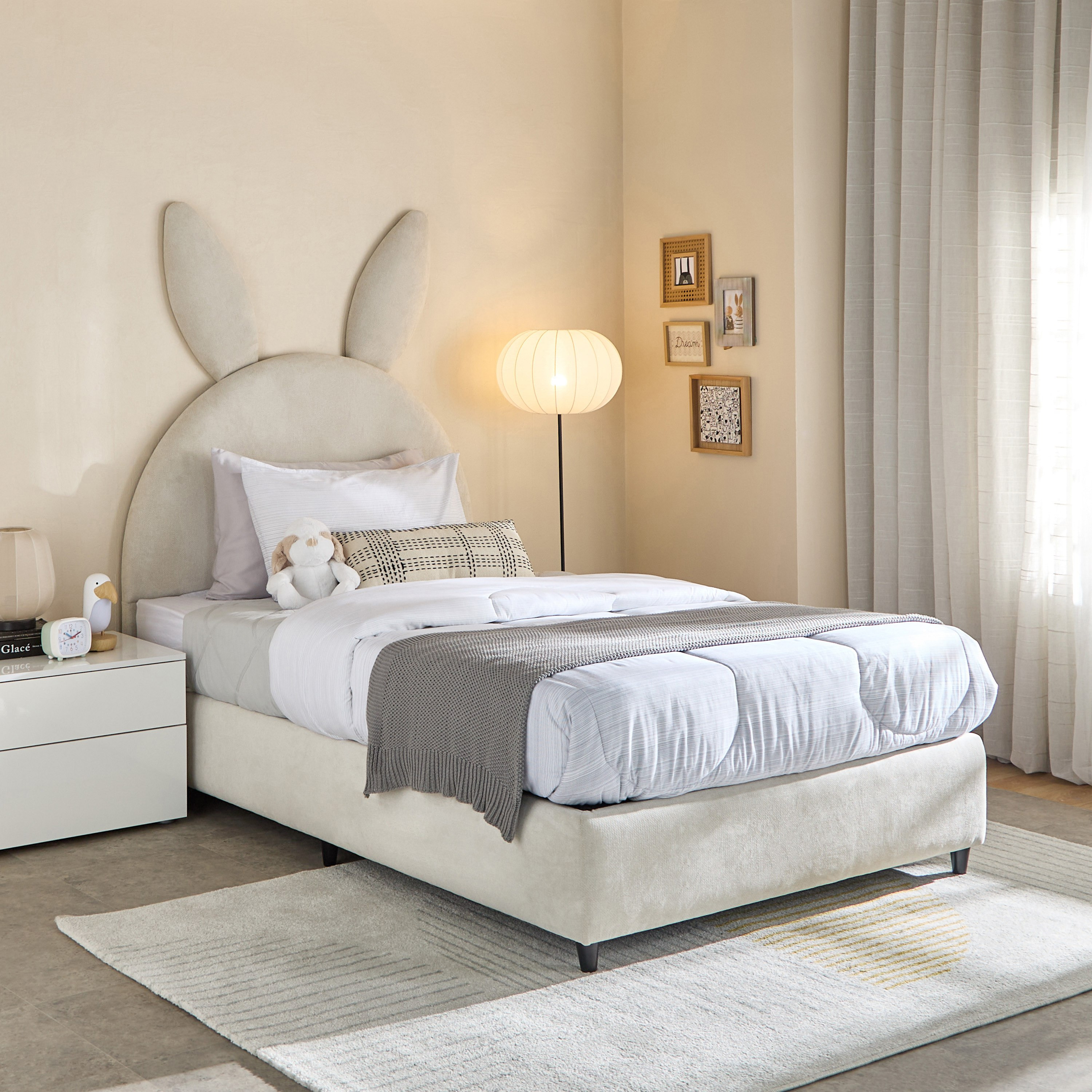 Ivory Hopper Upholstered Single Bed - 90x200 cm-hbxkidsandyouth-bedsandbedsets-beds-single-image-1