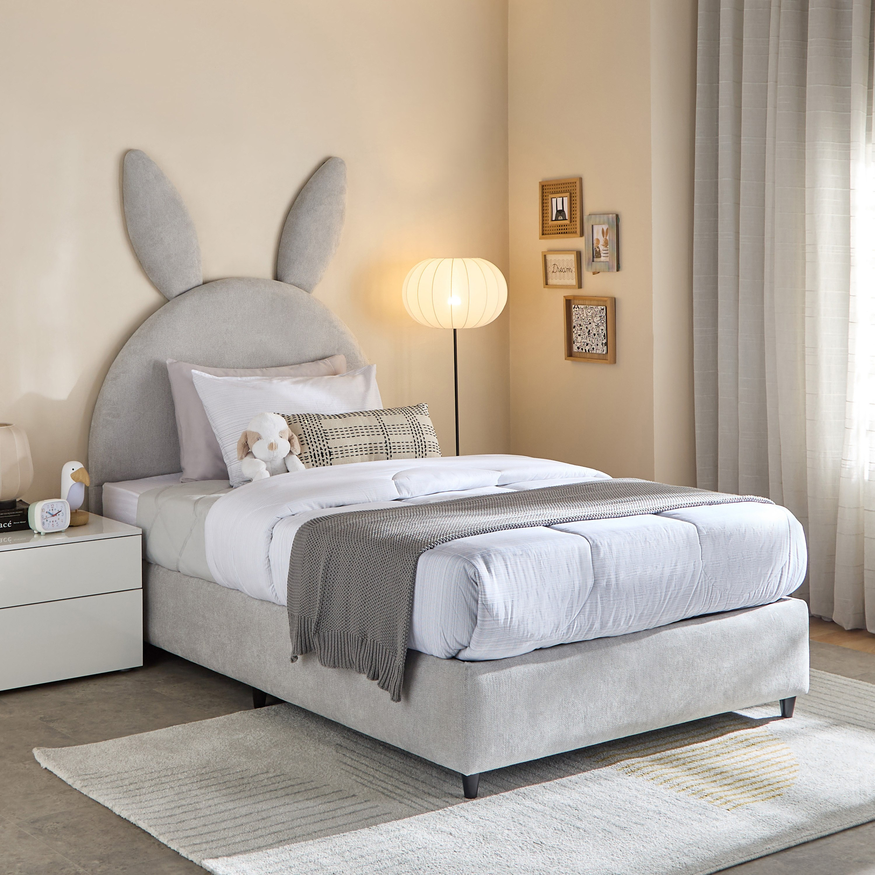 Ivory Hopper Upholstered Single Bed - 90x200 cm-hbxkidsandyouth-bedsandbedsets-beds-single-image-1