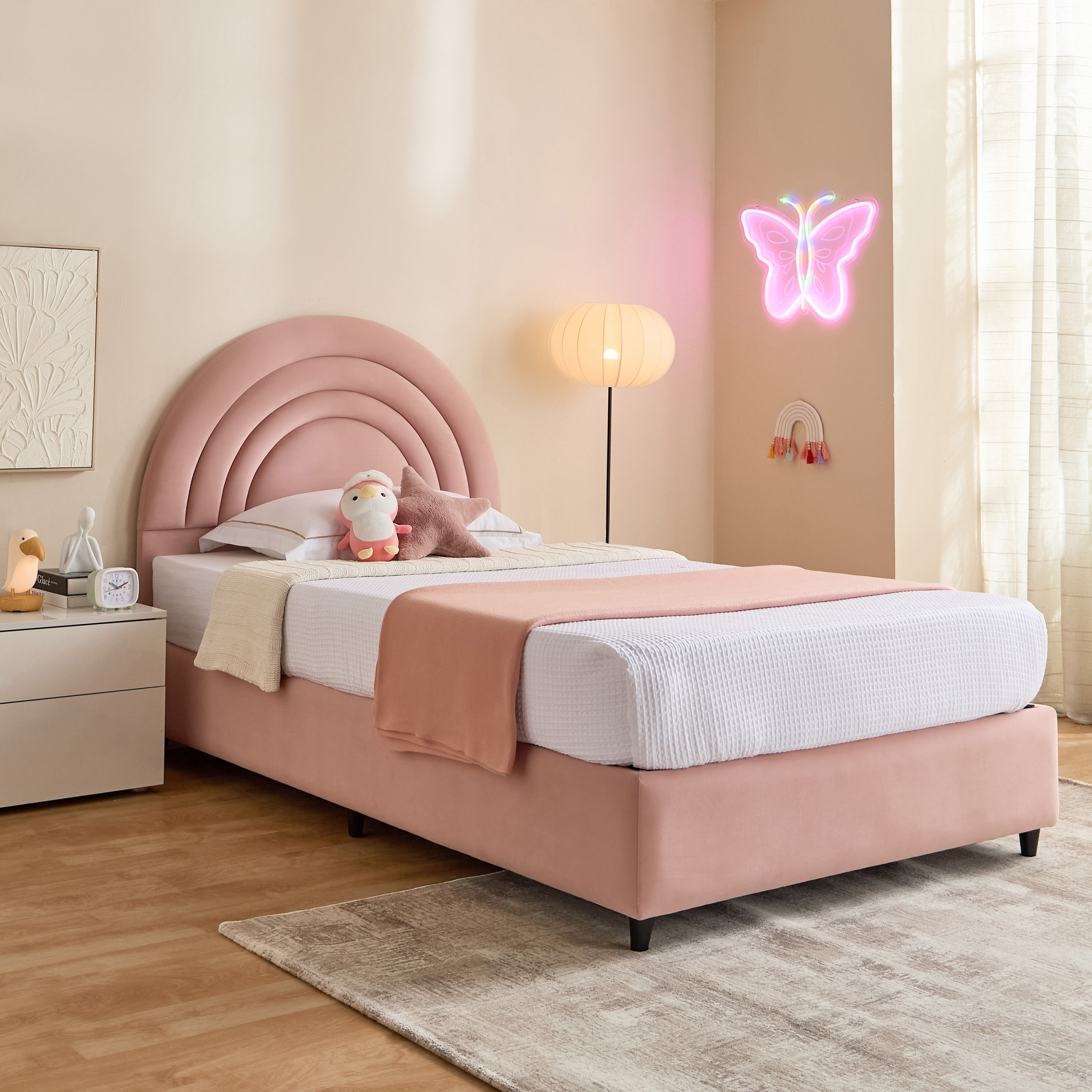 Ivory Crescent Upholstered Twin Bed - 120x200 cm-hbxbedroom-bedsandbedsets-upholsteredbeds-twin-image-1