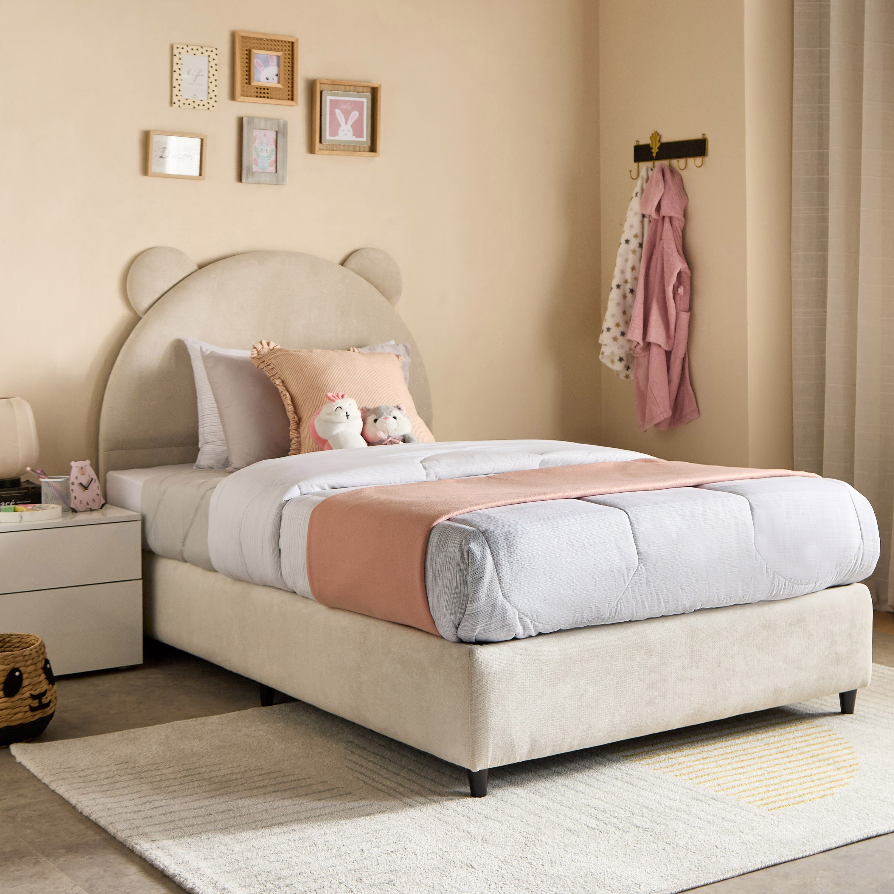 Ivory Clara Upholstered Single Bed - 90x200 cm-hbxkidsandyouth-bedsandbedsets-beds-single-image-1