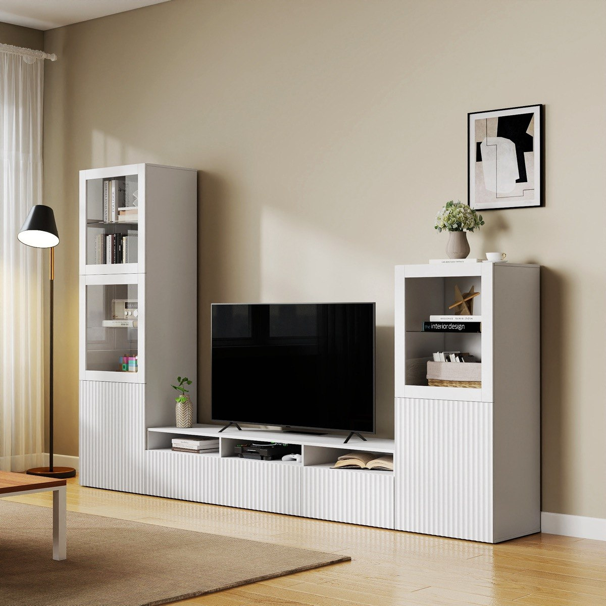 Riva 3-Piece Media Unit with 1.9 and 1.3 Meter Tall Display Storage Cabinet-hbxlivingroom-mediaunitsandstorage-tvunits-image-1