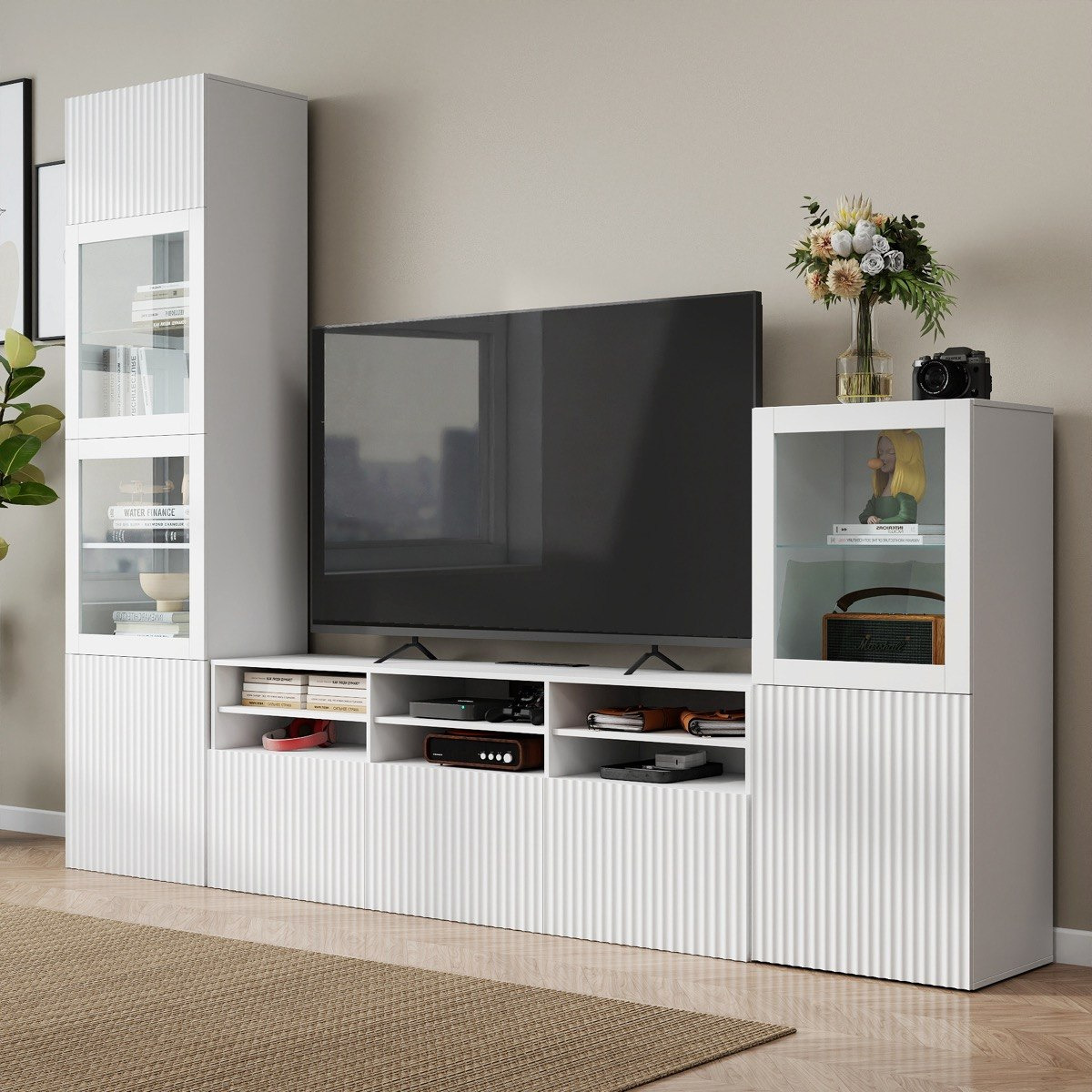 Riva Emma 3-Piece High Media Unit with 2.3 and 1.3 Meter Tall Display Storage Cabinet-hbxlivingroom-mediaunitsandstorage-tvunits-image-1